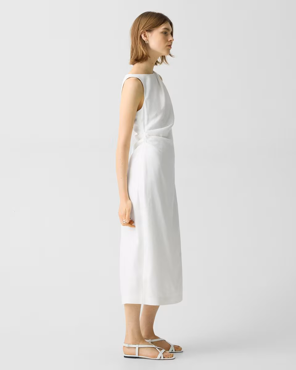 Draped Midi Dress in Linen-Viscose - Theory Factory Store