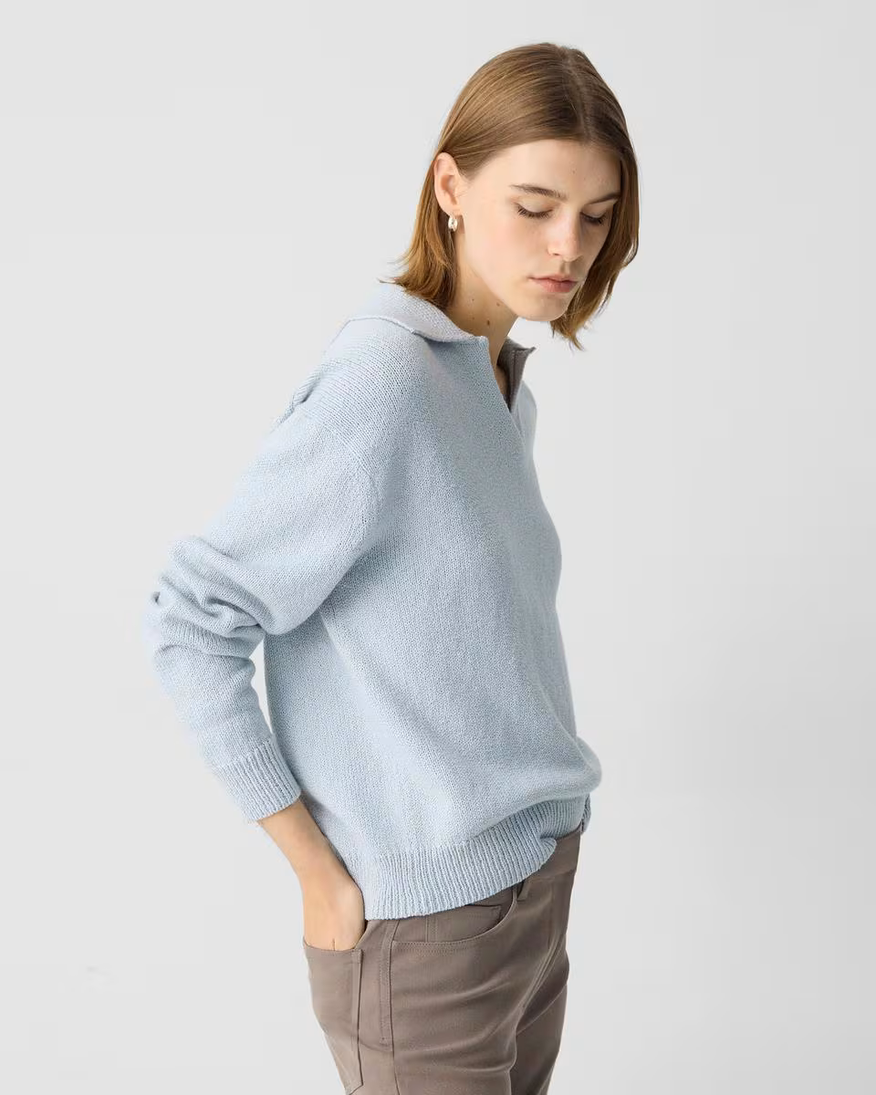 Polo Sweater in Cotton-Wool Boucl&eacute; - Theory Factory Store