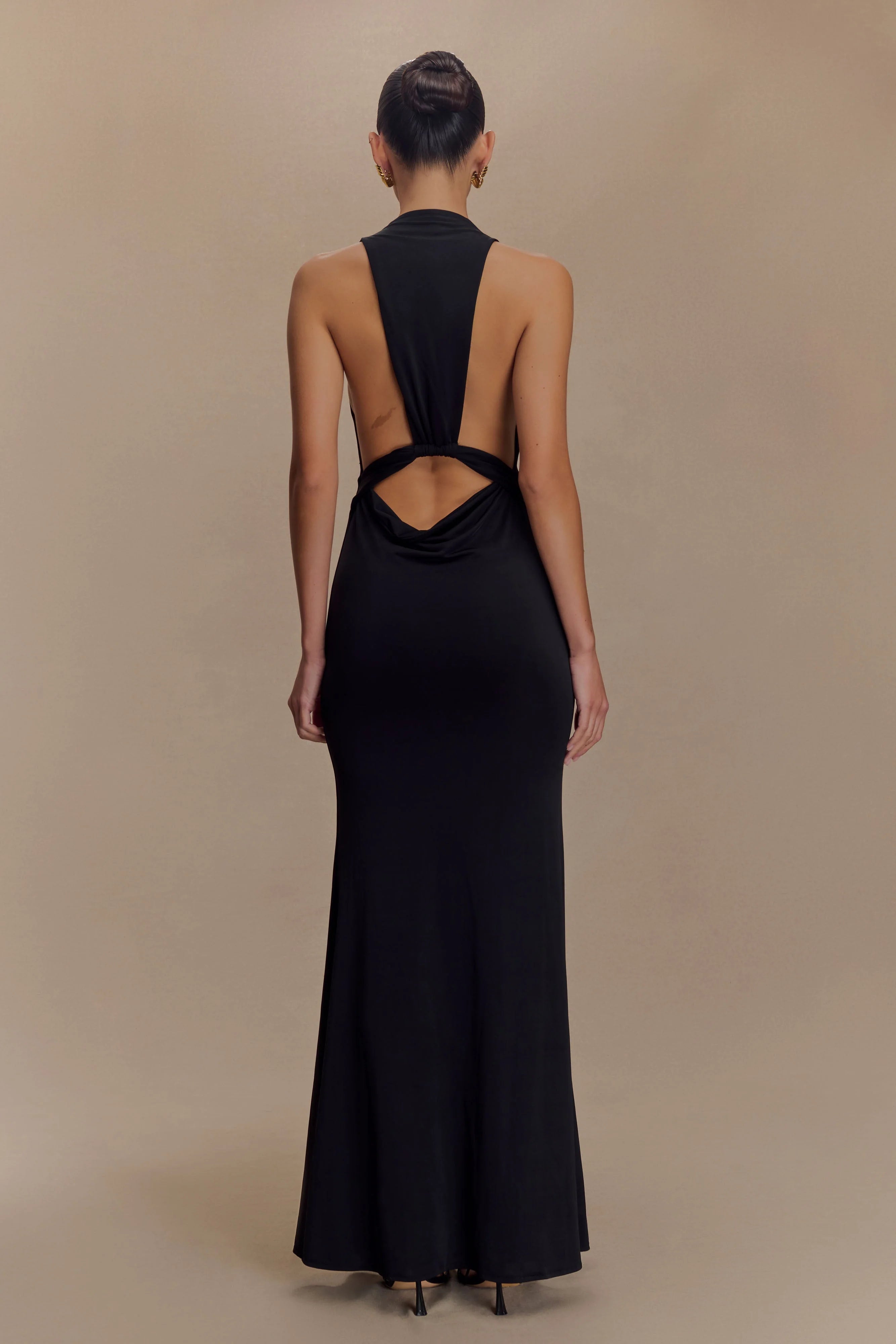 Elke Slinky V Neck Maxi Dress - Black