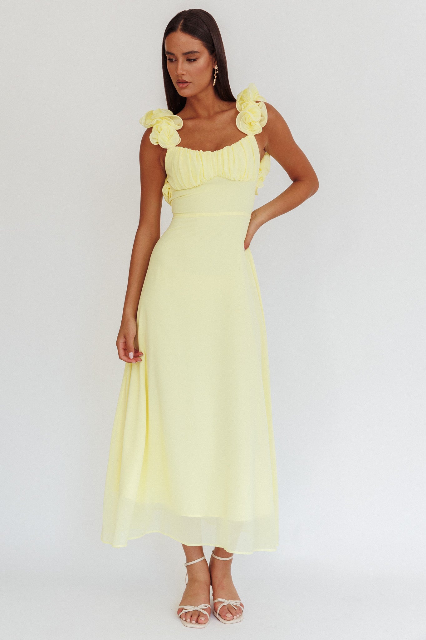 Eloquent Lace-Up Back Maxi Dress Yellow