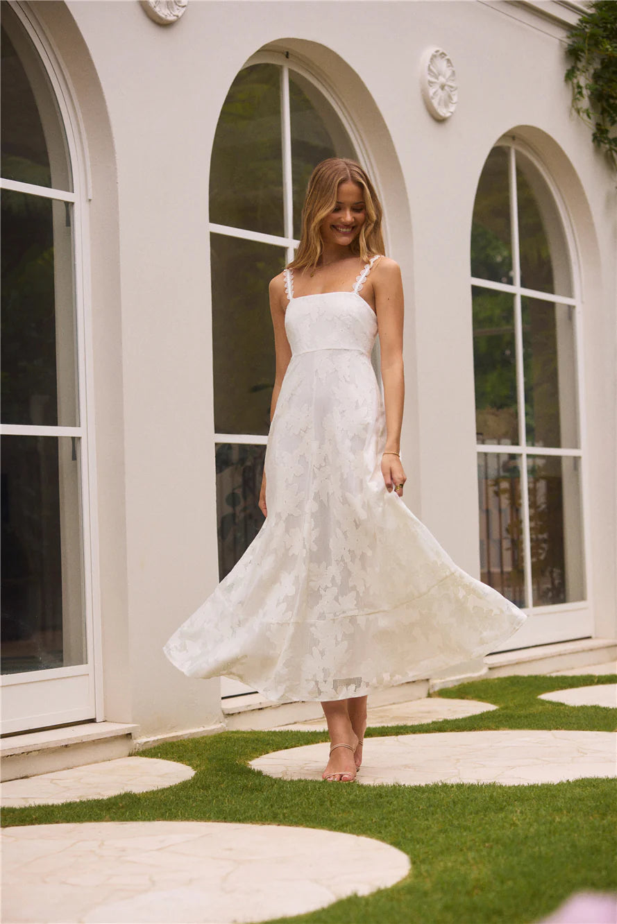 Garden Romance Midi Dress White
