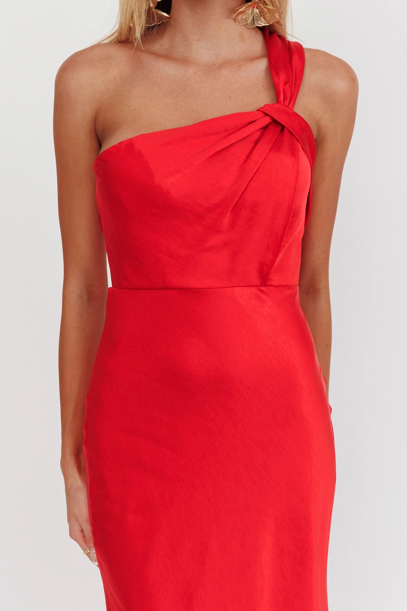 Fly Love Satin One Shoulder Maxi Dress Red