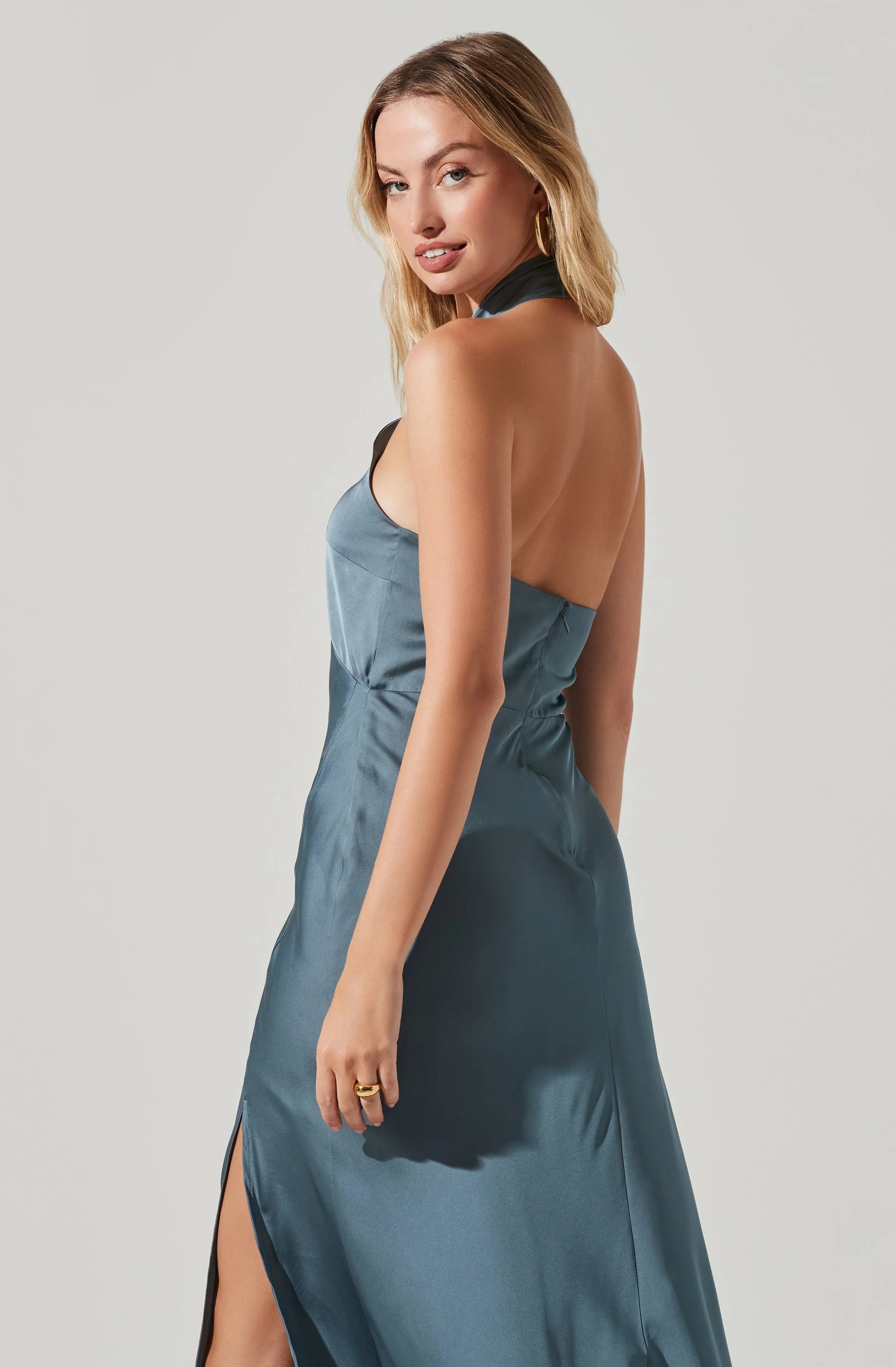 Marissa Satin Halter Neck Midi Dress