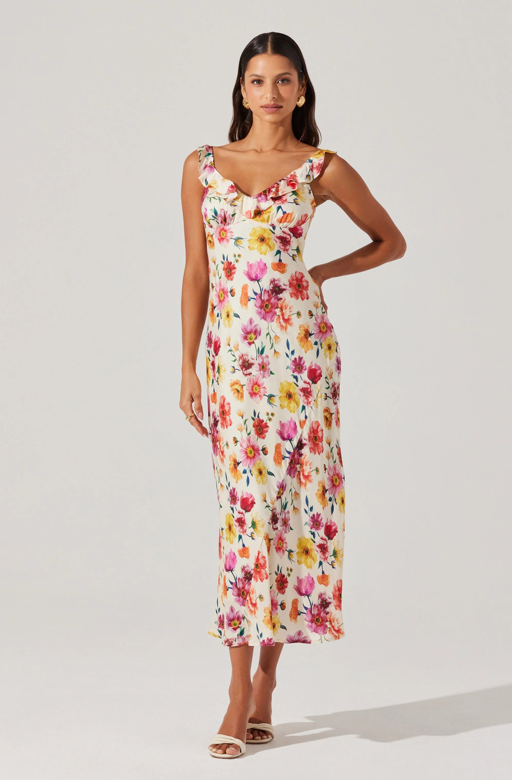 Zoie Floral Satin Ruffle Dress