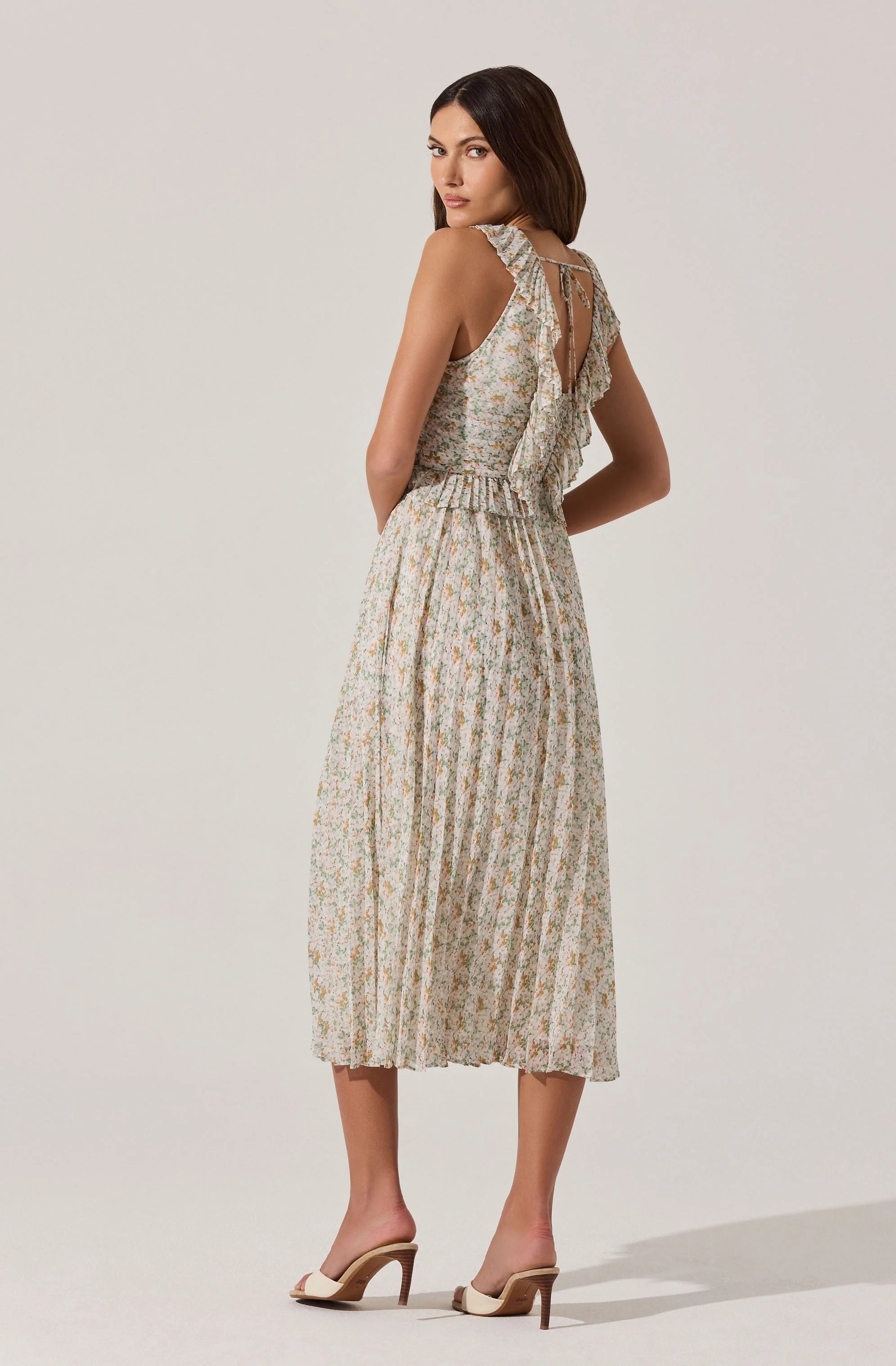 Floral Ruffle Pleated Midi Dress