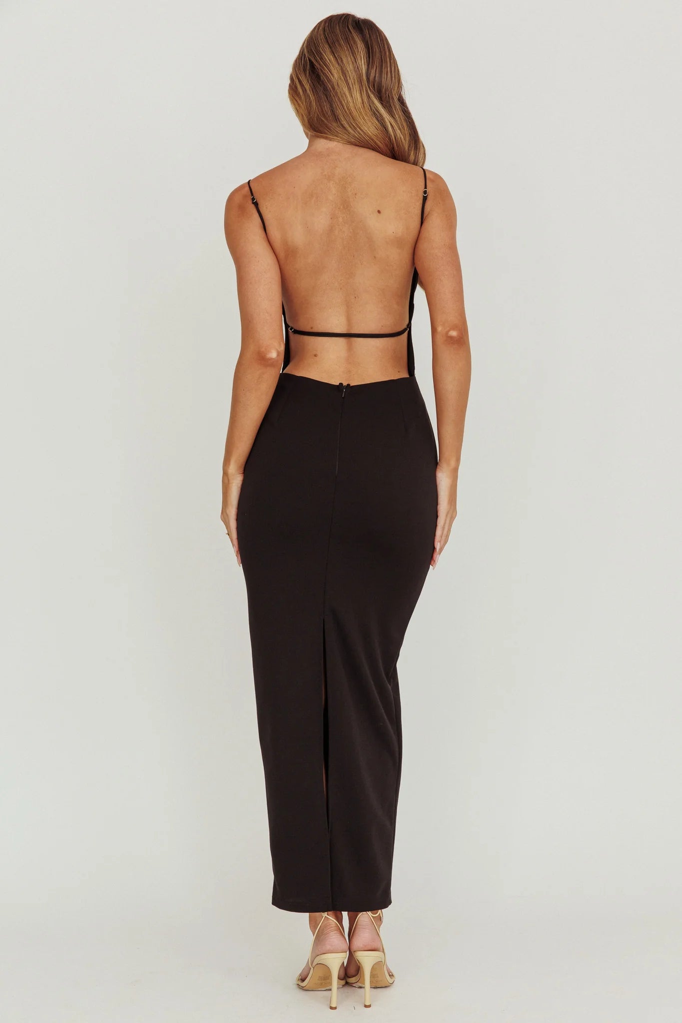 Yindi Backless Boat Neck Maxi Dress Black