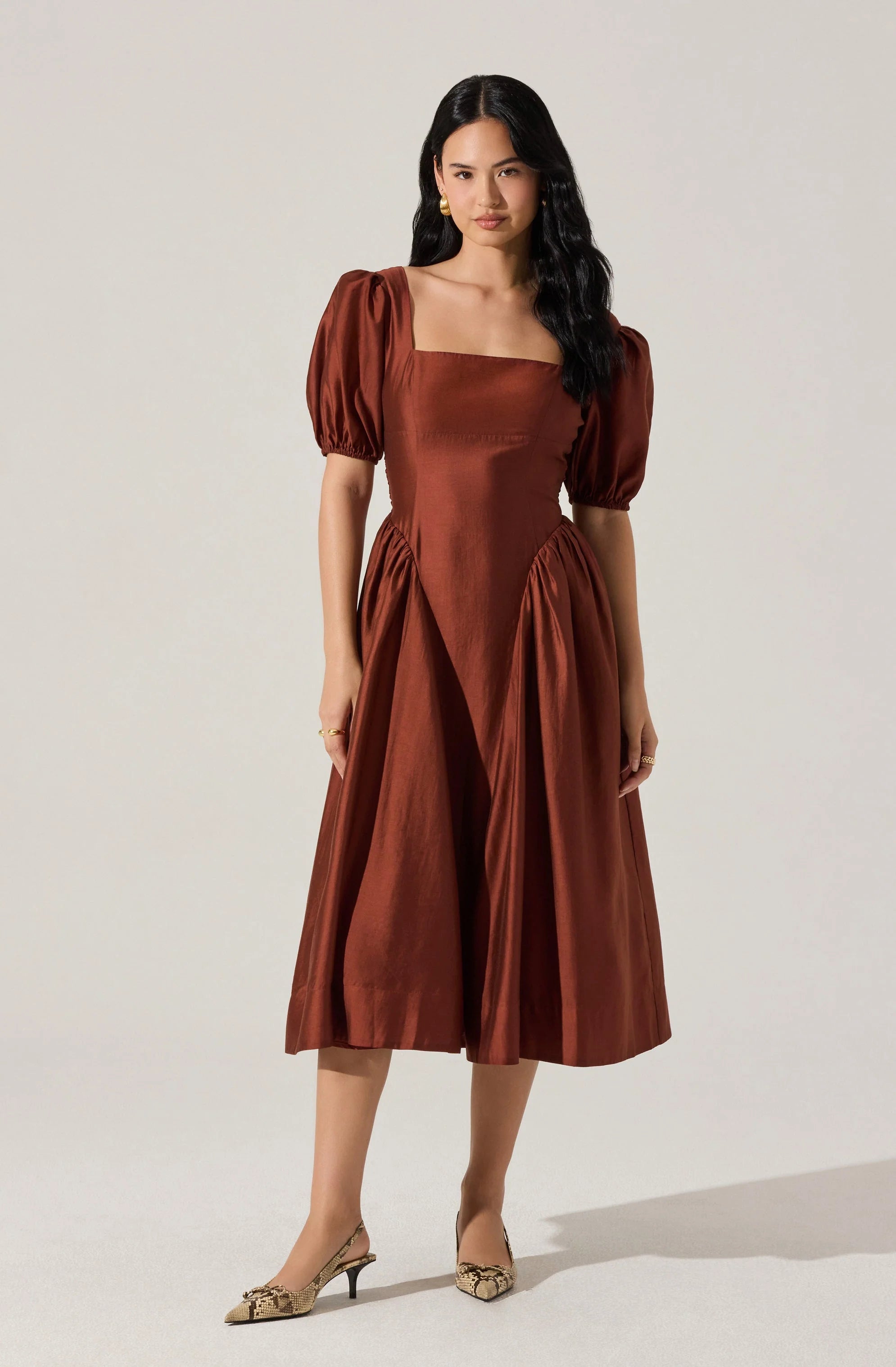 Keairra Puff Sleeve Midi Dress