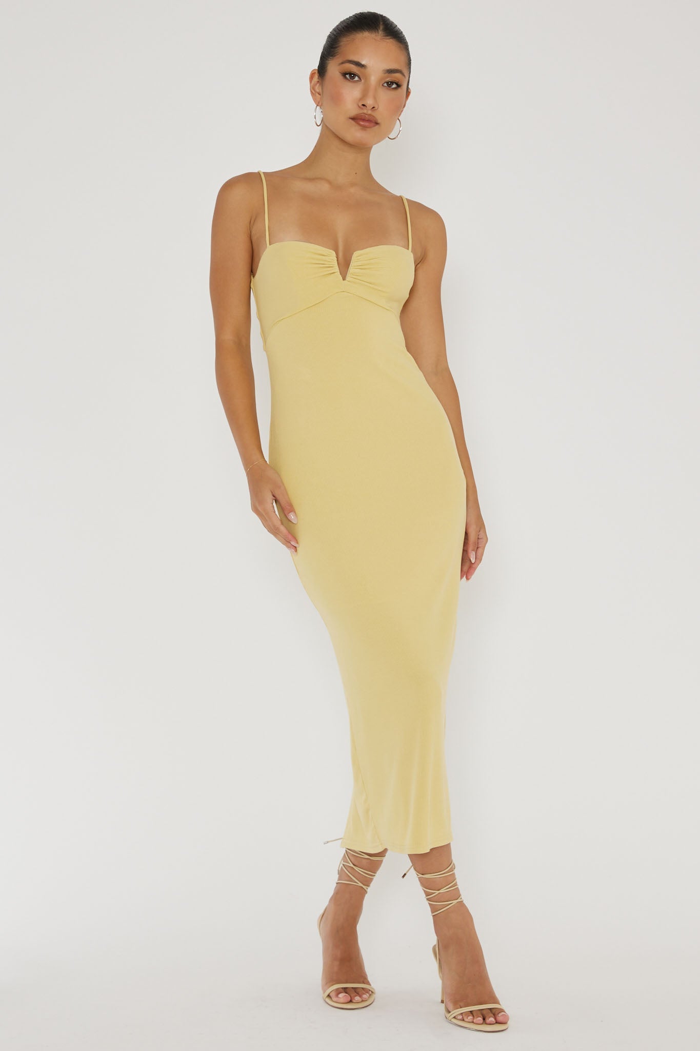 Namrata Twist Back Ribbed Midi Dress Lemon