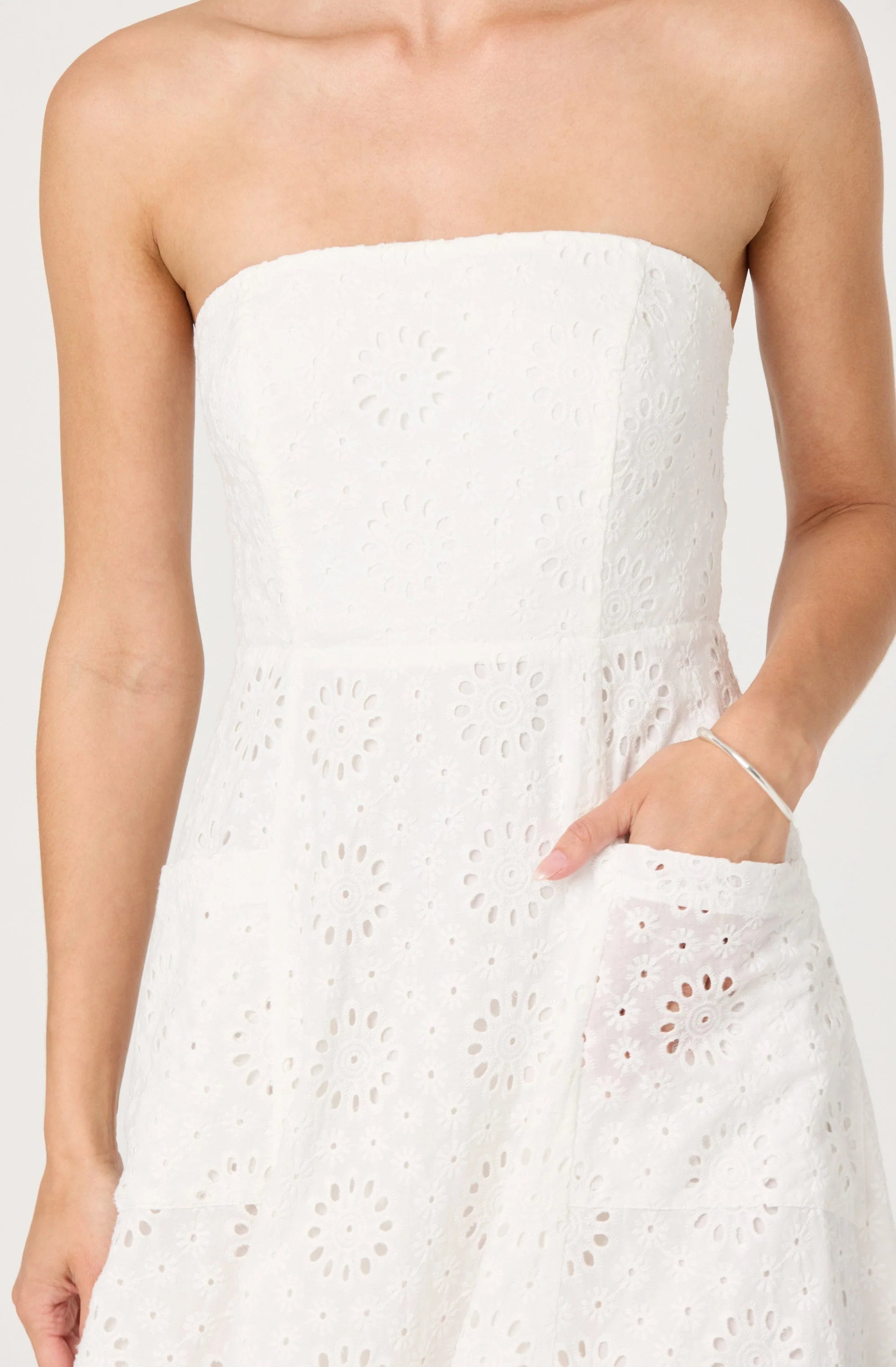 Eyelet Strapless Midi Dress