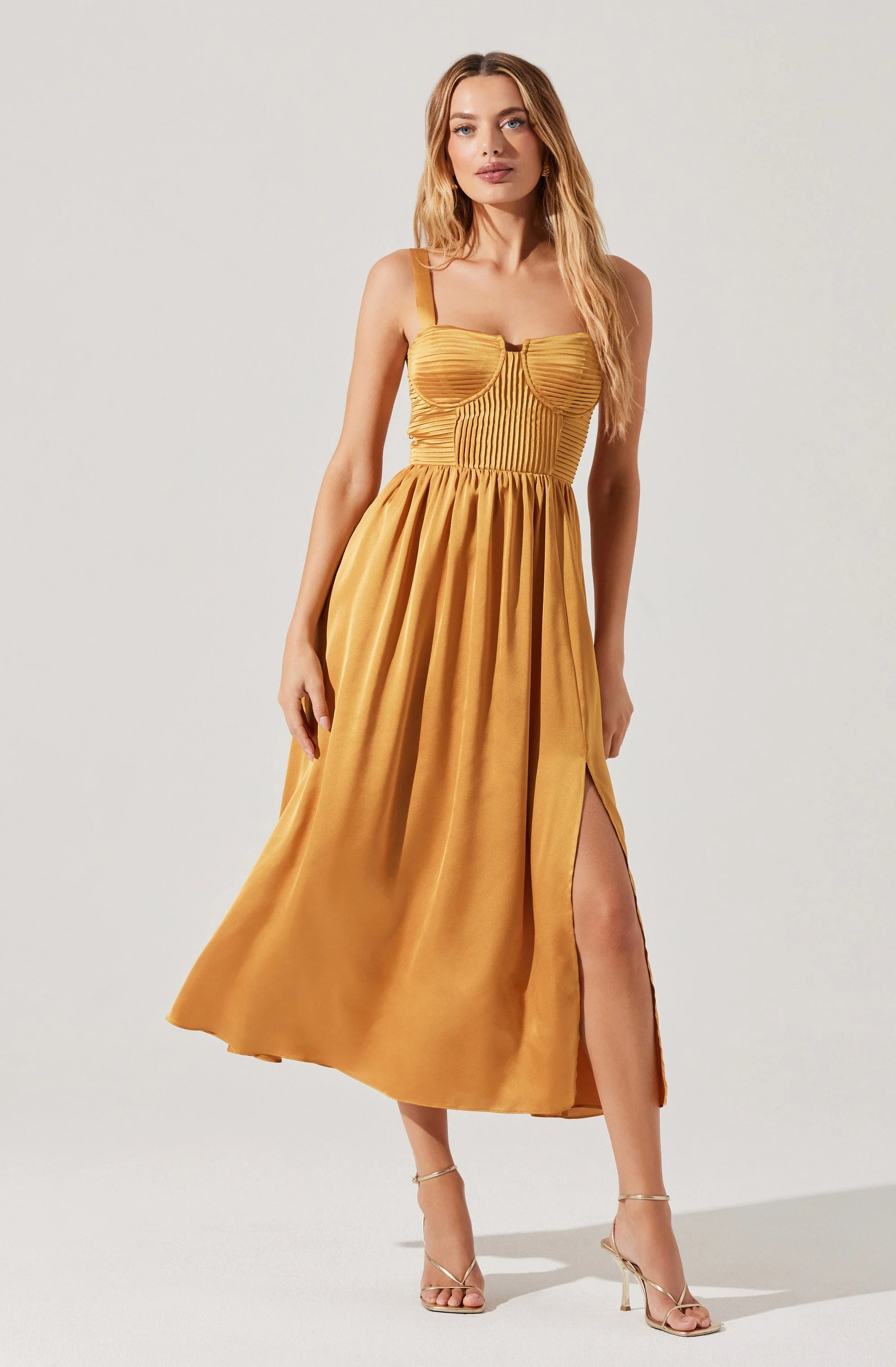 Pleated Bustier Midi Dress