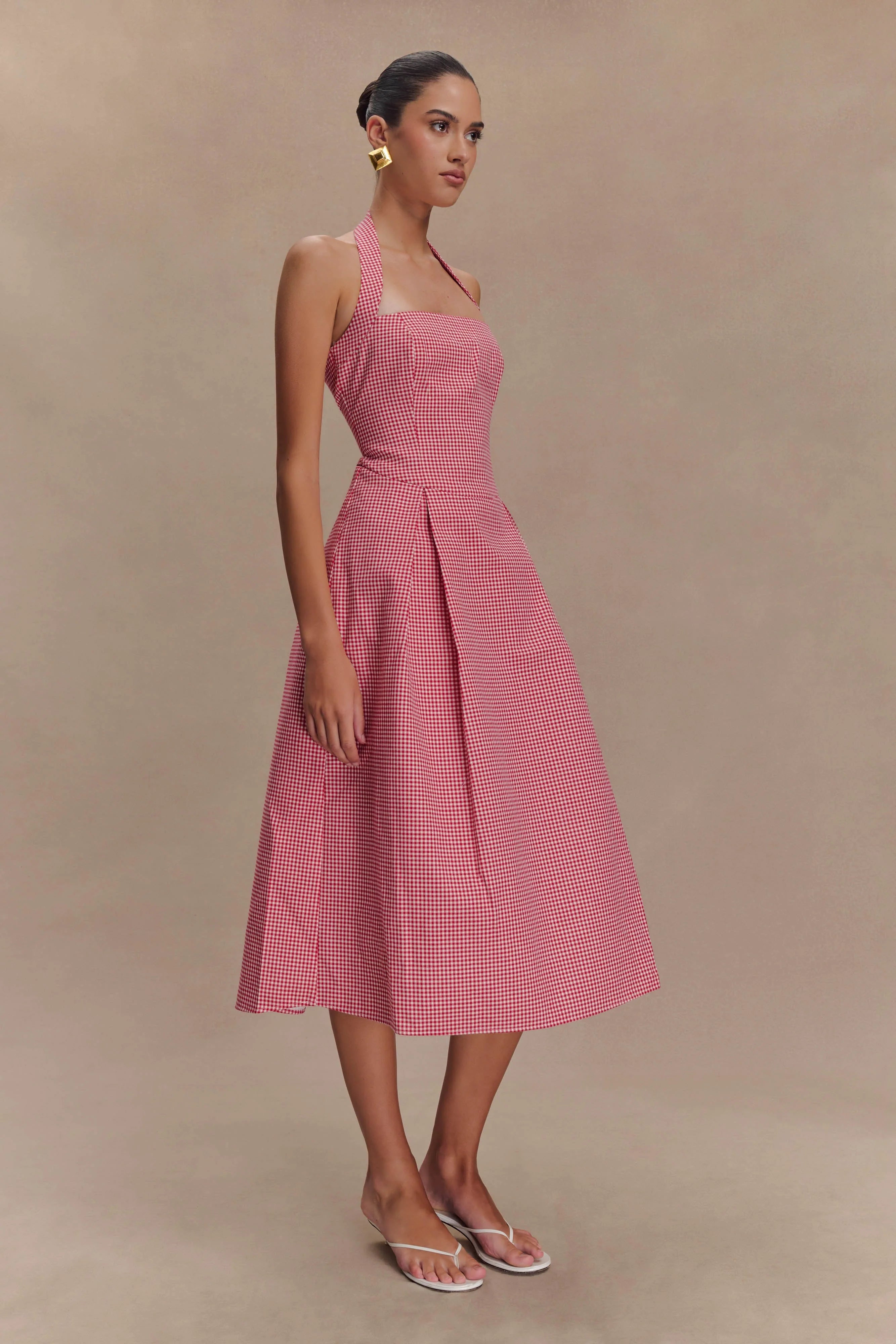 Juana Halter Midi Dress - Red Gingham