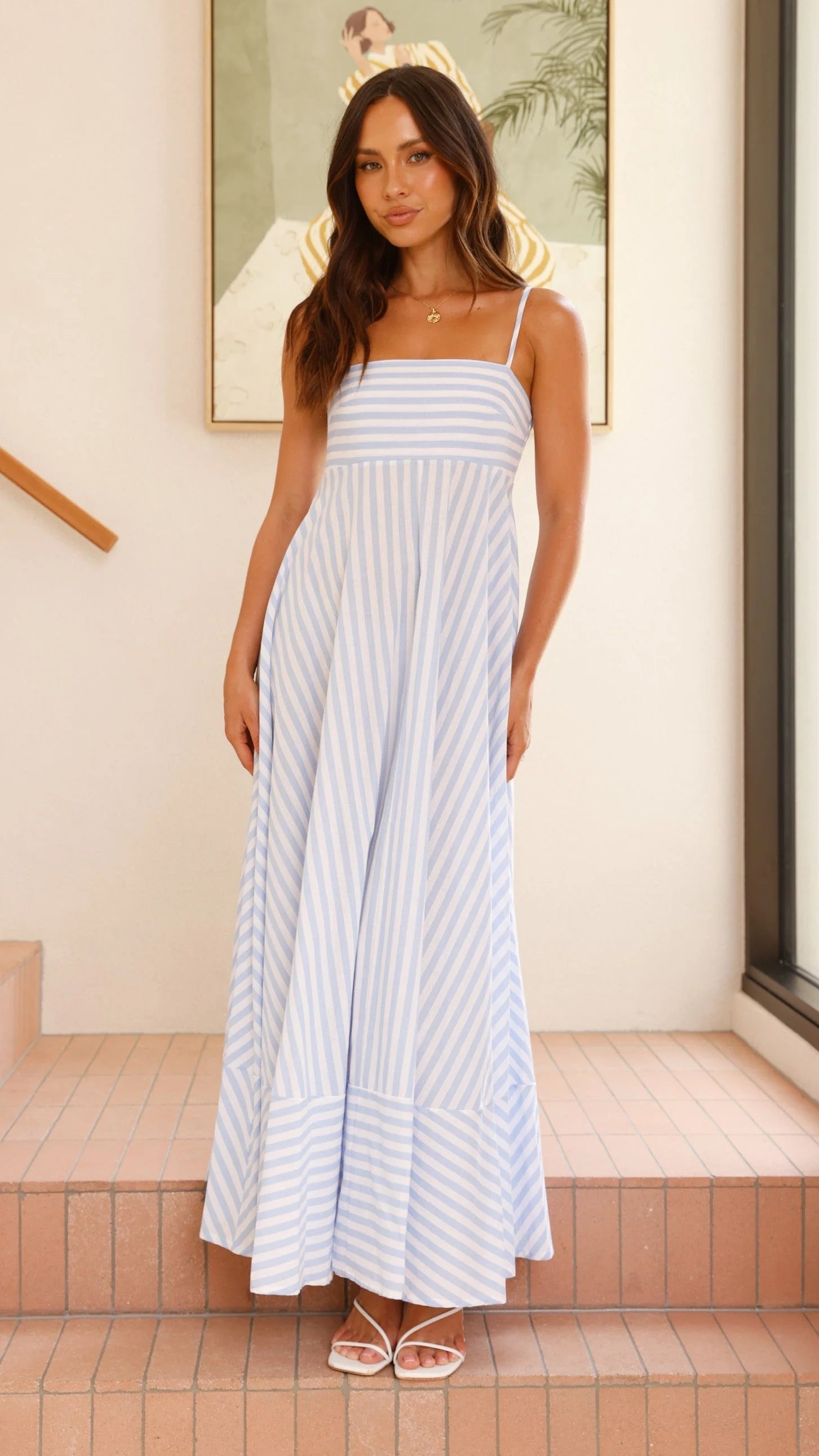 Kaethe Maxi Dress - Baby Blue Stripe