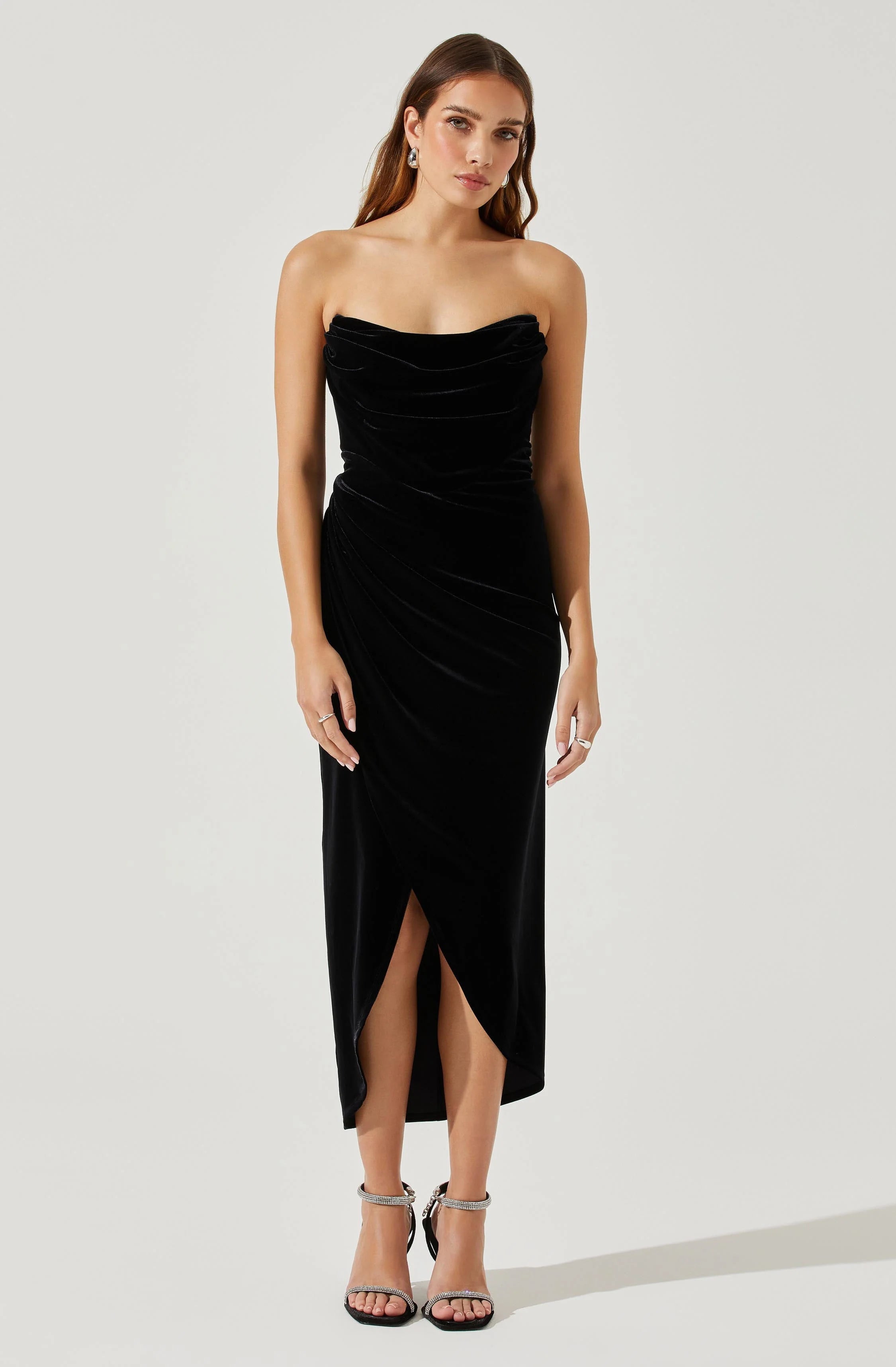 Meghan Velvet Draped Midi Dress
