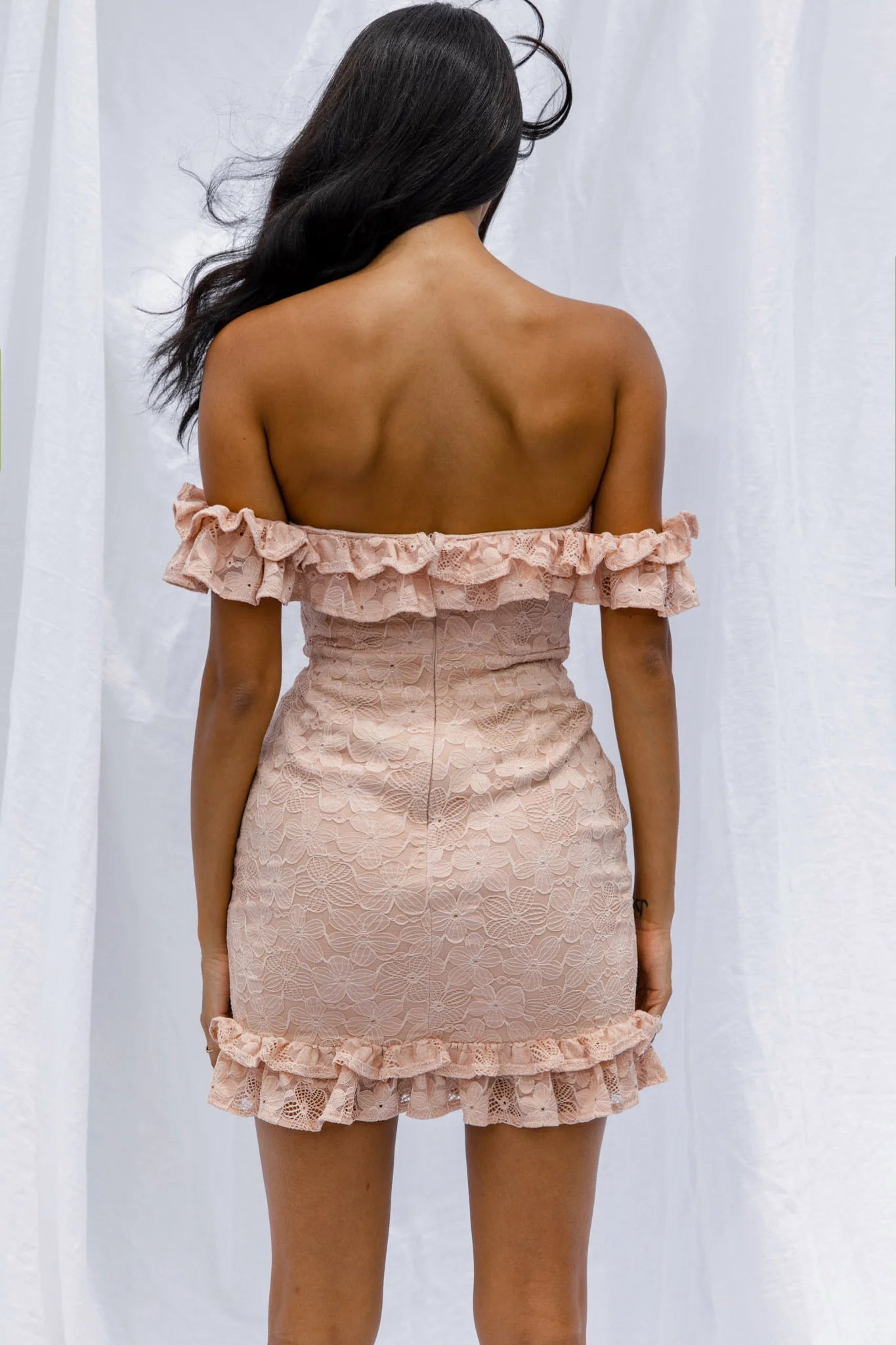 Verona Off-Shoulder Lace Overlay Mini Dress Blush