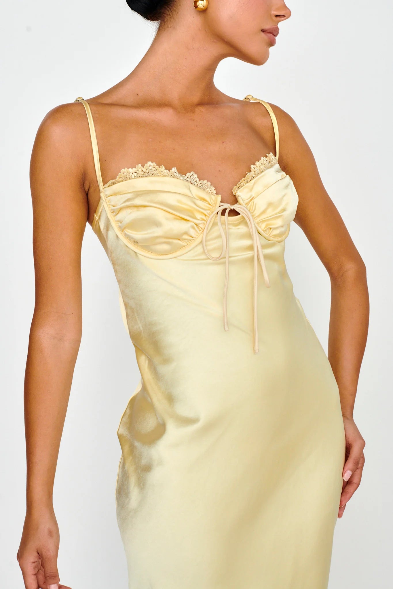 Fortune Lace Trim Bust Tie Midi Dress Butter