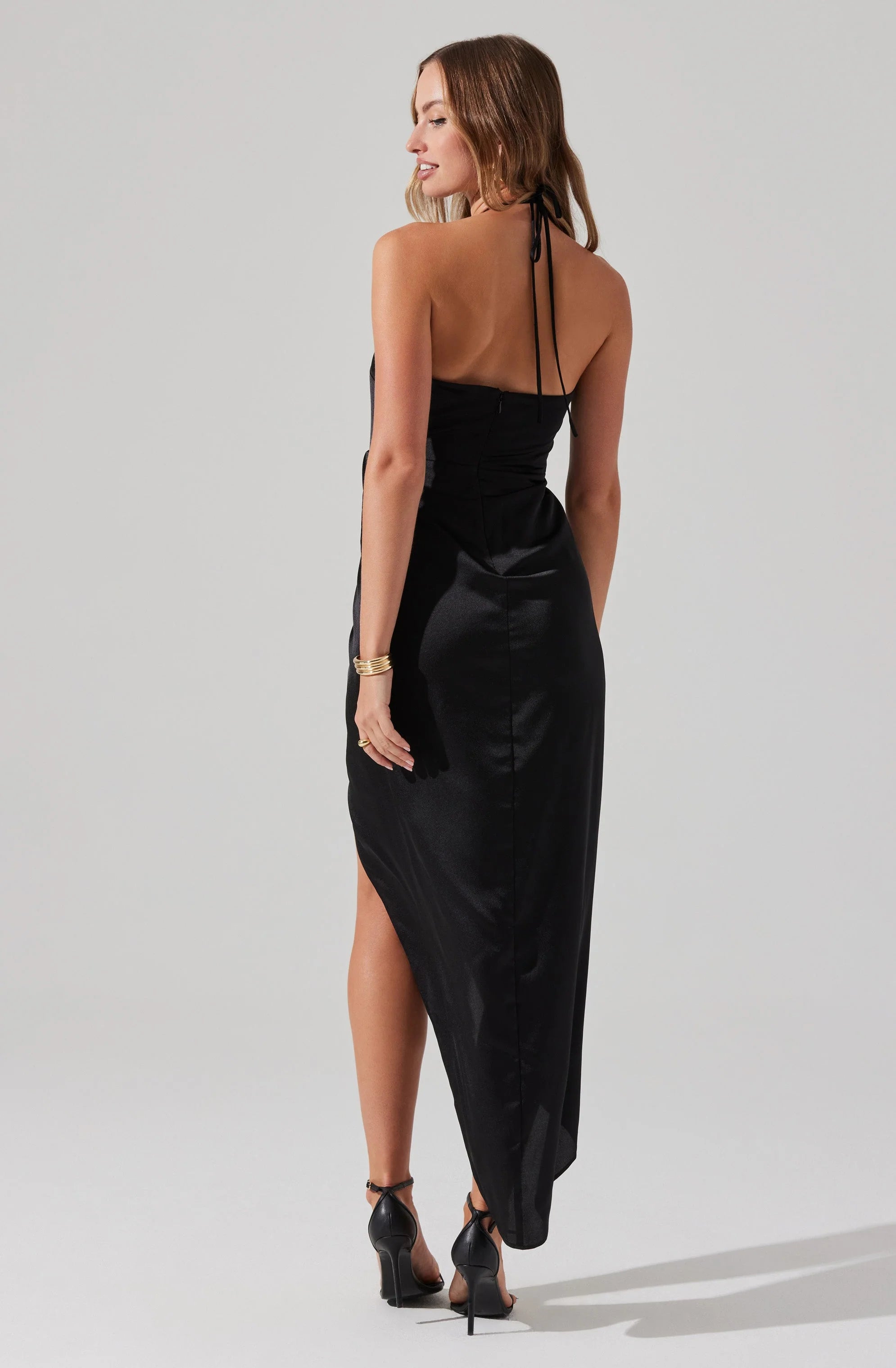 Flower Corsage Halter Midi Dress