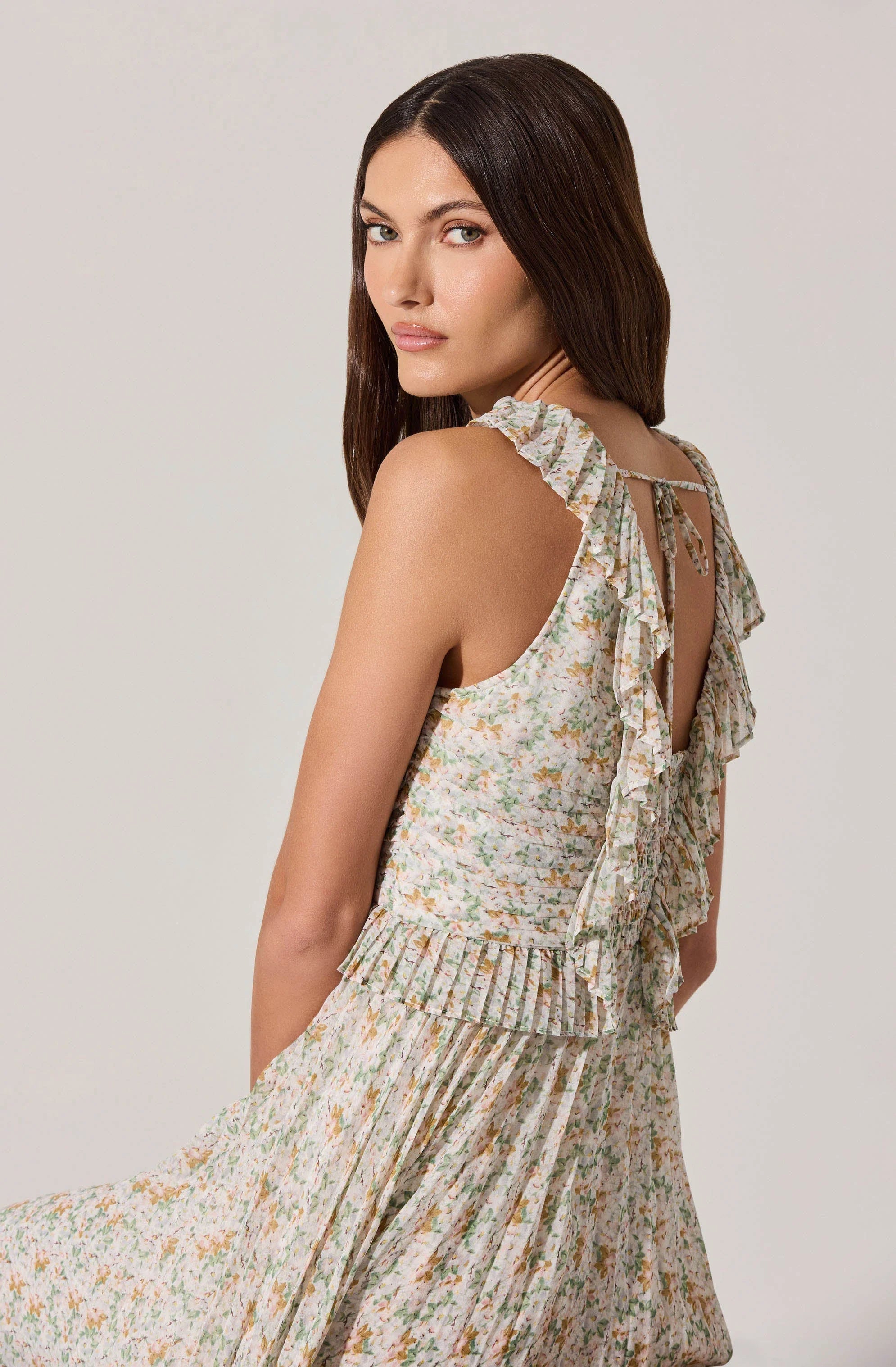 Floral Ruffle Pleated Midi Dress