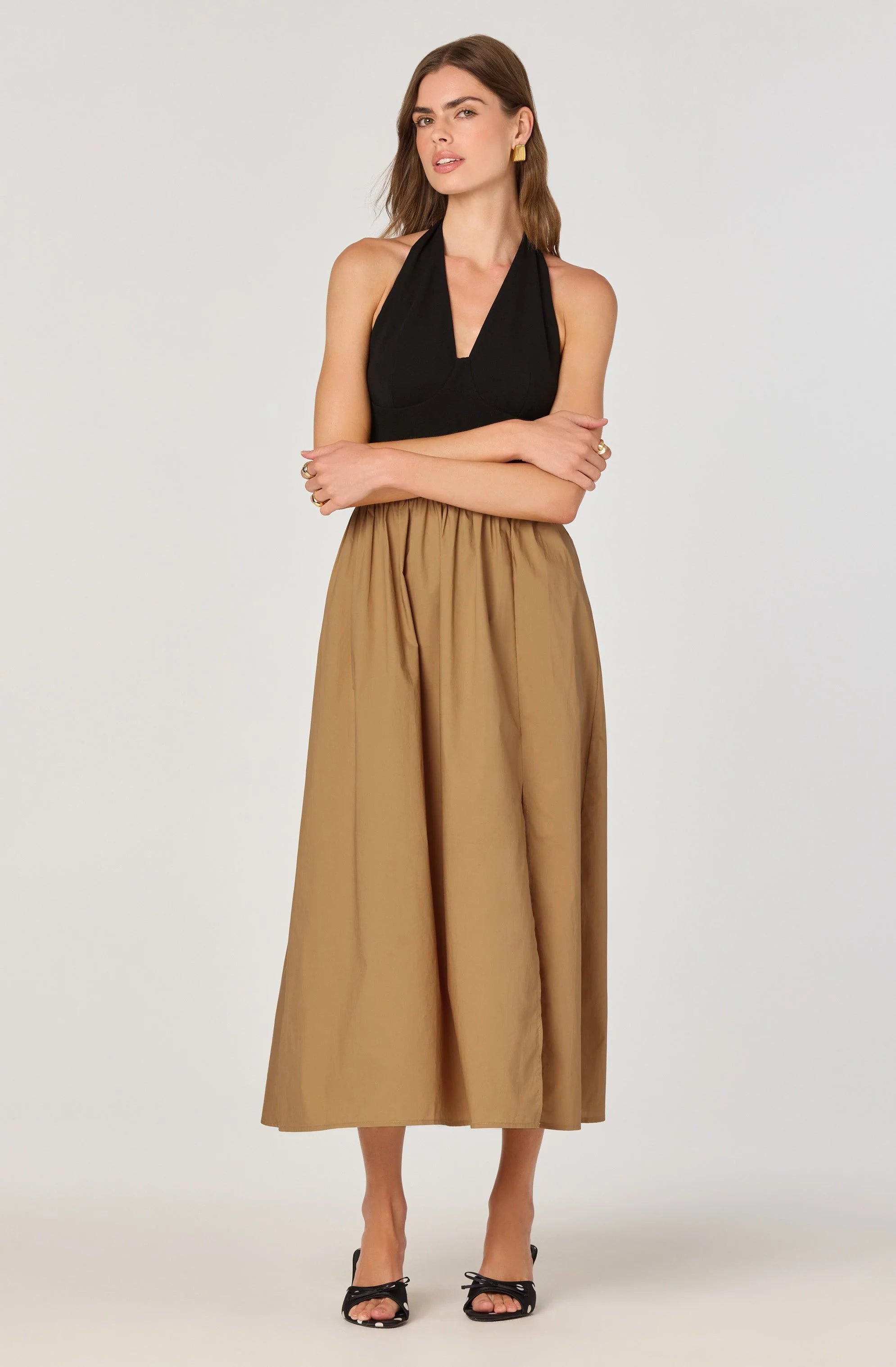 Mixed Media Halter Midi Dress