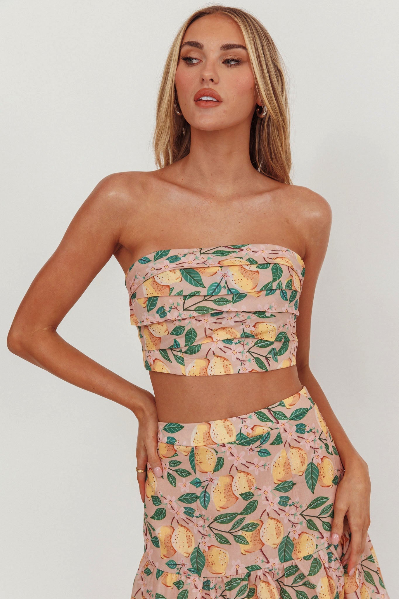 Ezmeralda Strapless Peat Crop Top Lemon