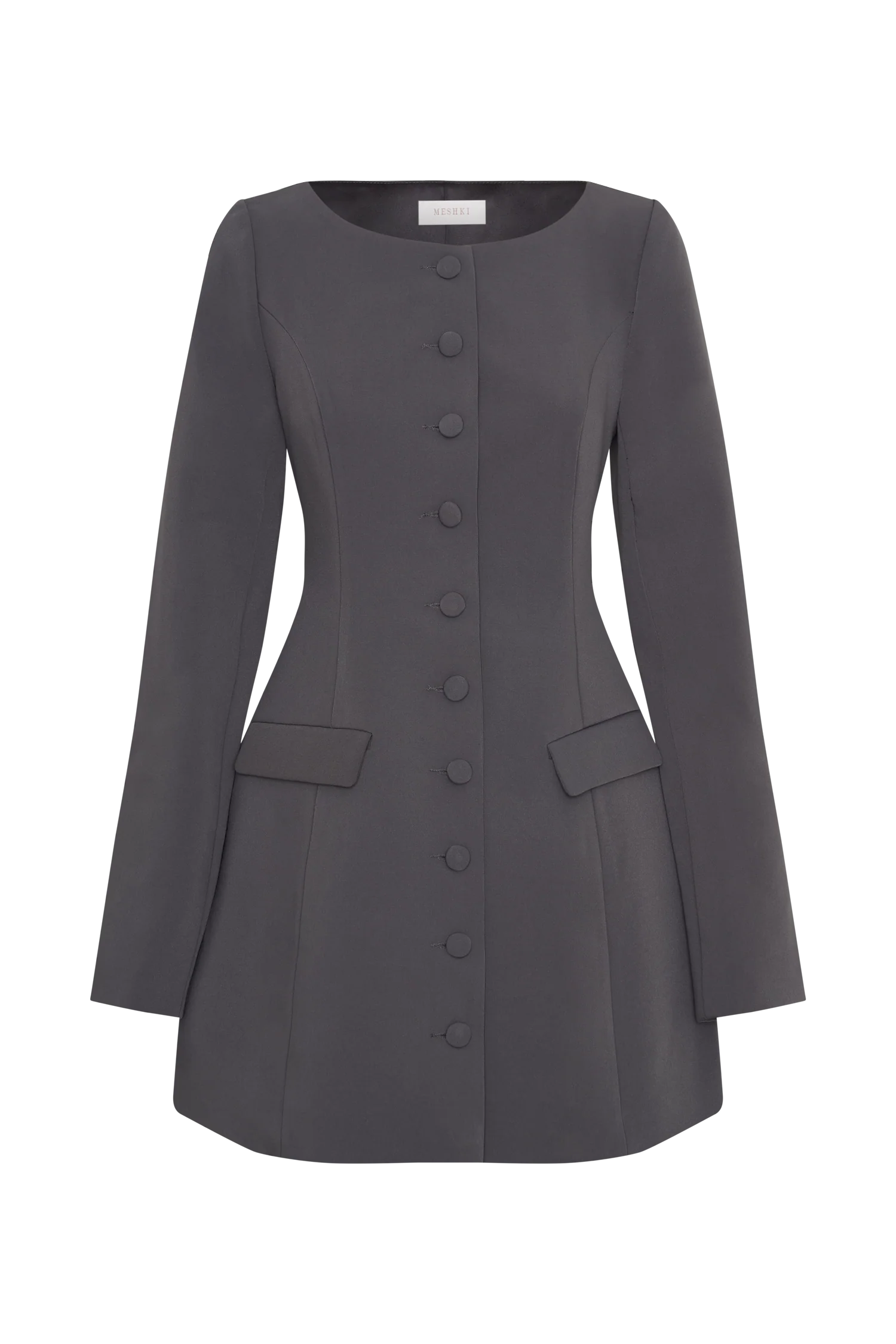 Jolie Boat Neck Suiting Mini Dress - Charcoal Grey