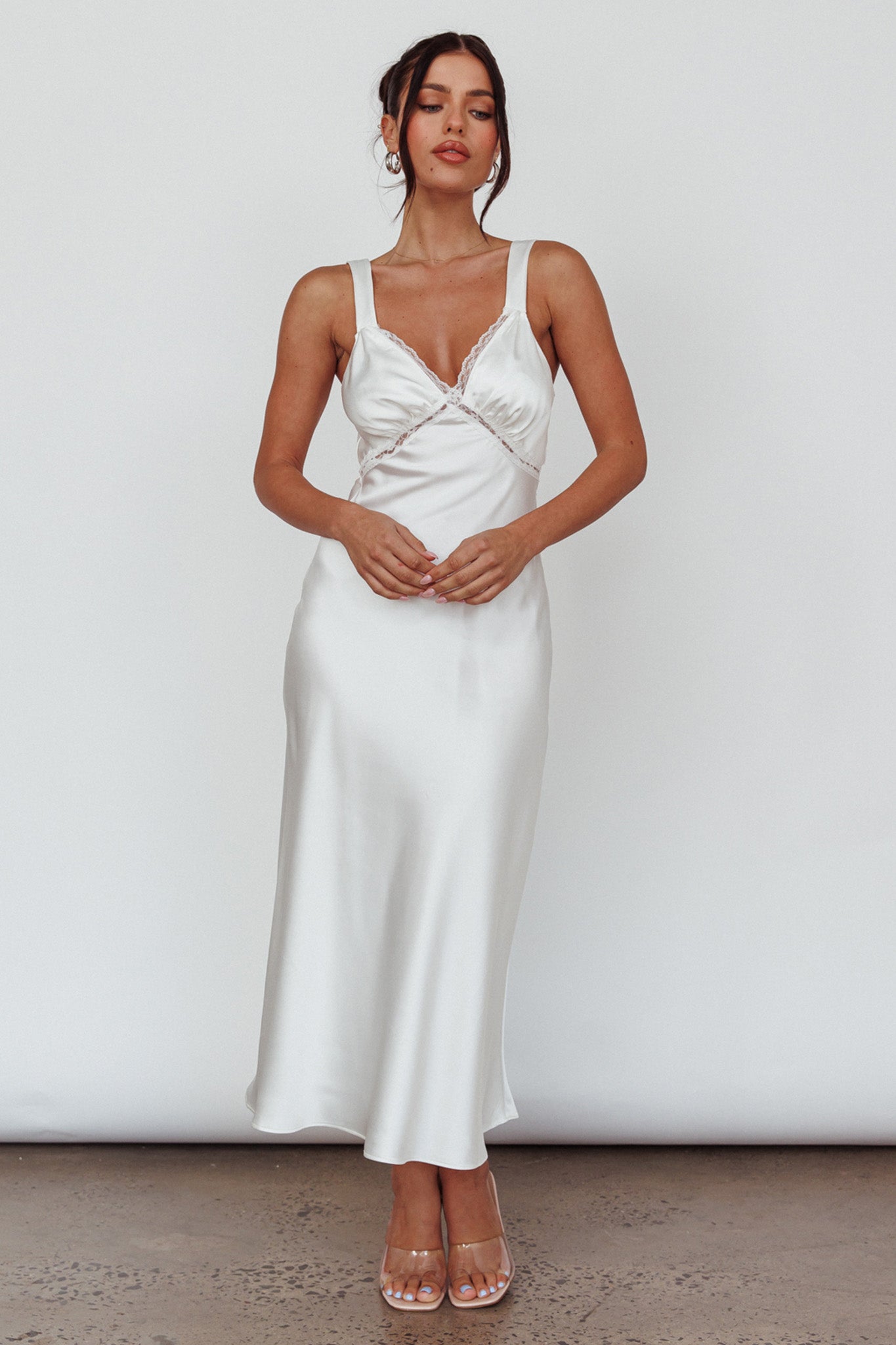 Nyah Lace Trim Midi Dress Off White