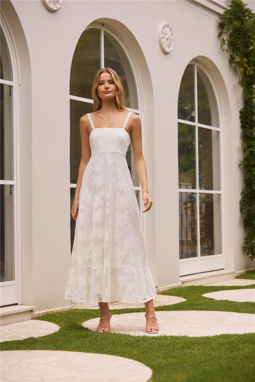 Garden Romance Midi Dress White