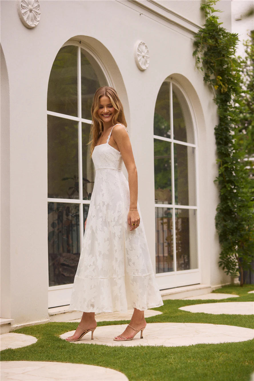 Garden Romance Midi Dress White