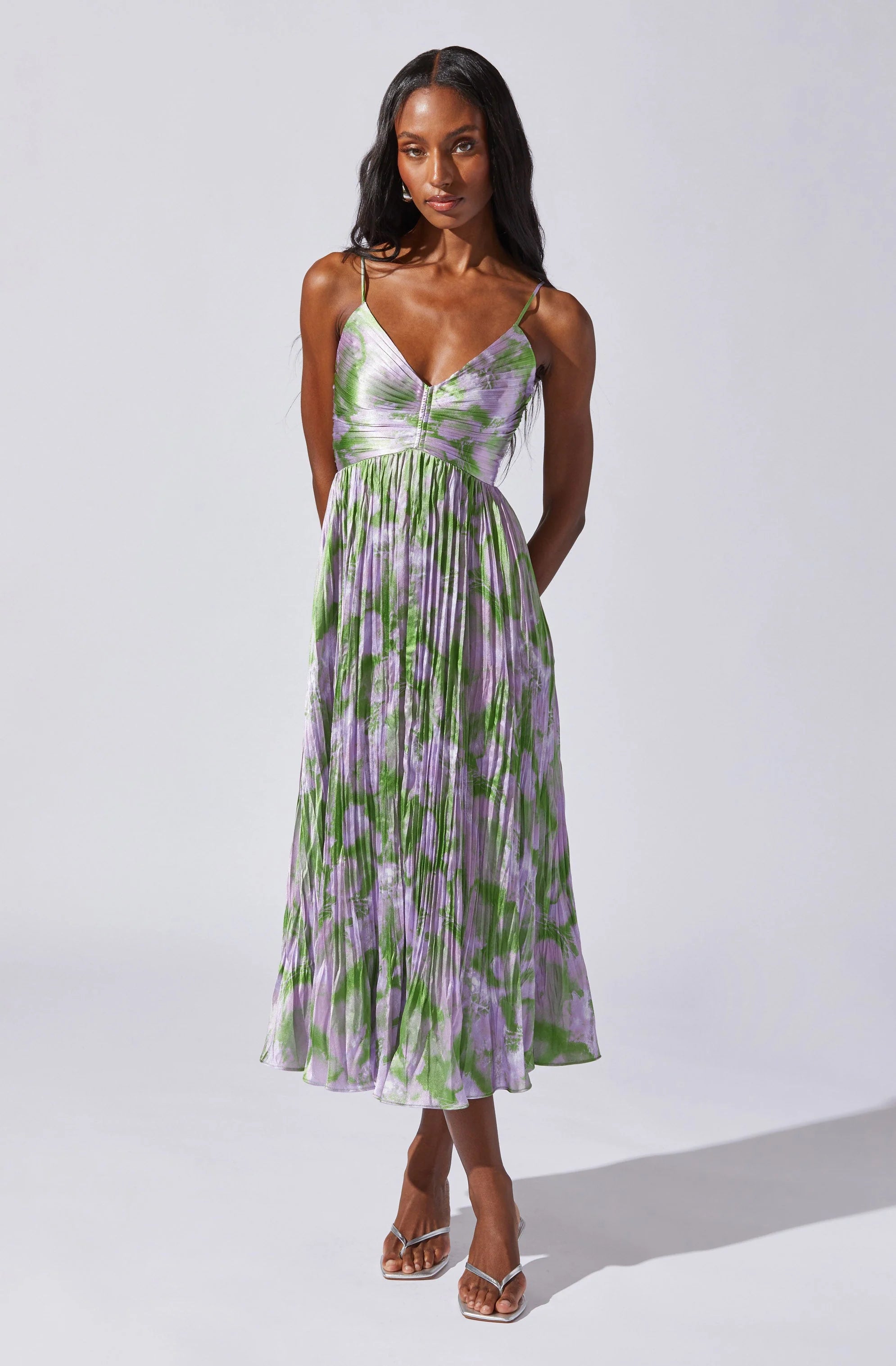 Maeve Printed Pleated Midi Dress