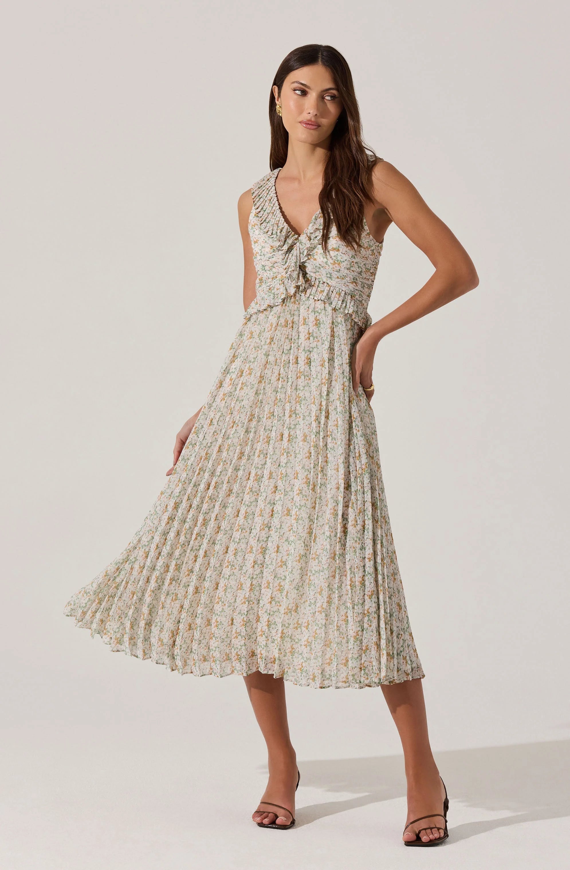 Floral Ruffle Pleated Midi Dress