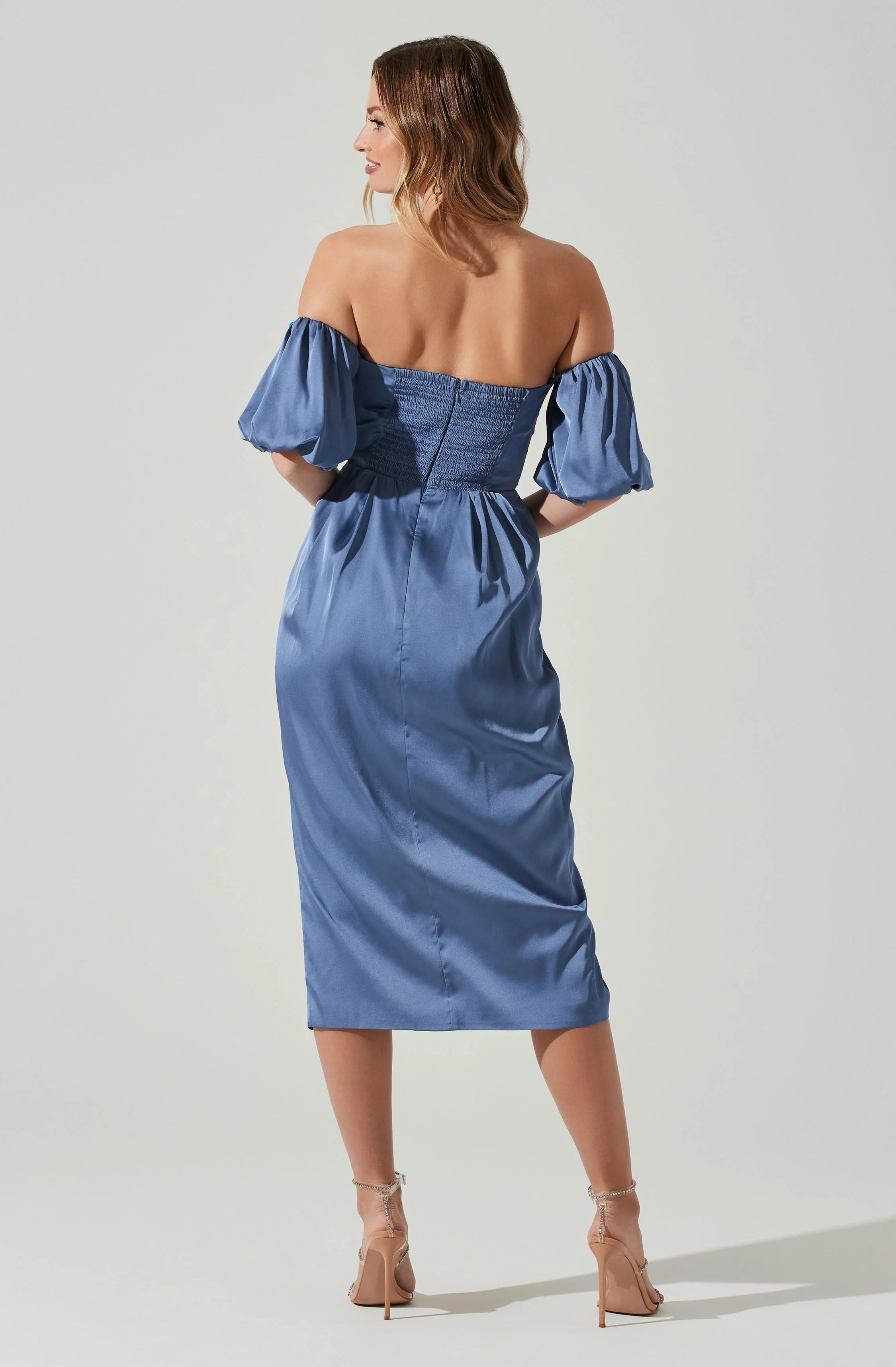 Zurina Off Shoulder Puff Sleeve Midi Dress