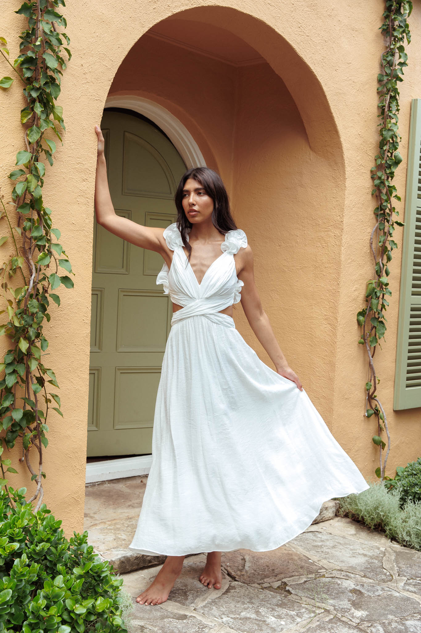 Madara Laced Back Ruffle Dress White