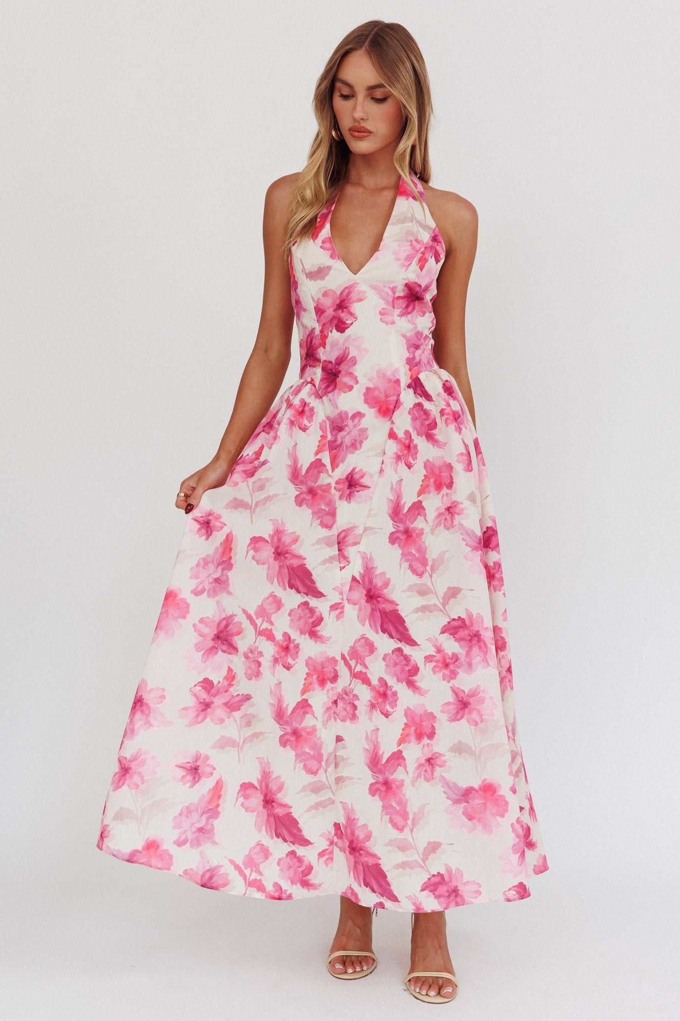 El Corazon Halterneck Dress Floral Pink
