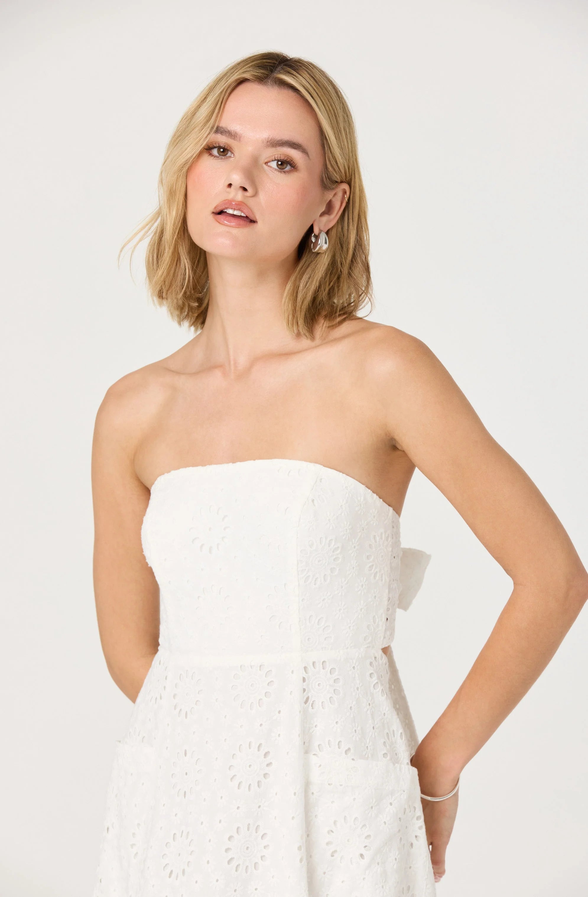 Eyelet Strapless Midi Dress