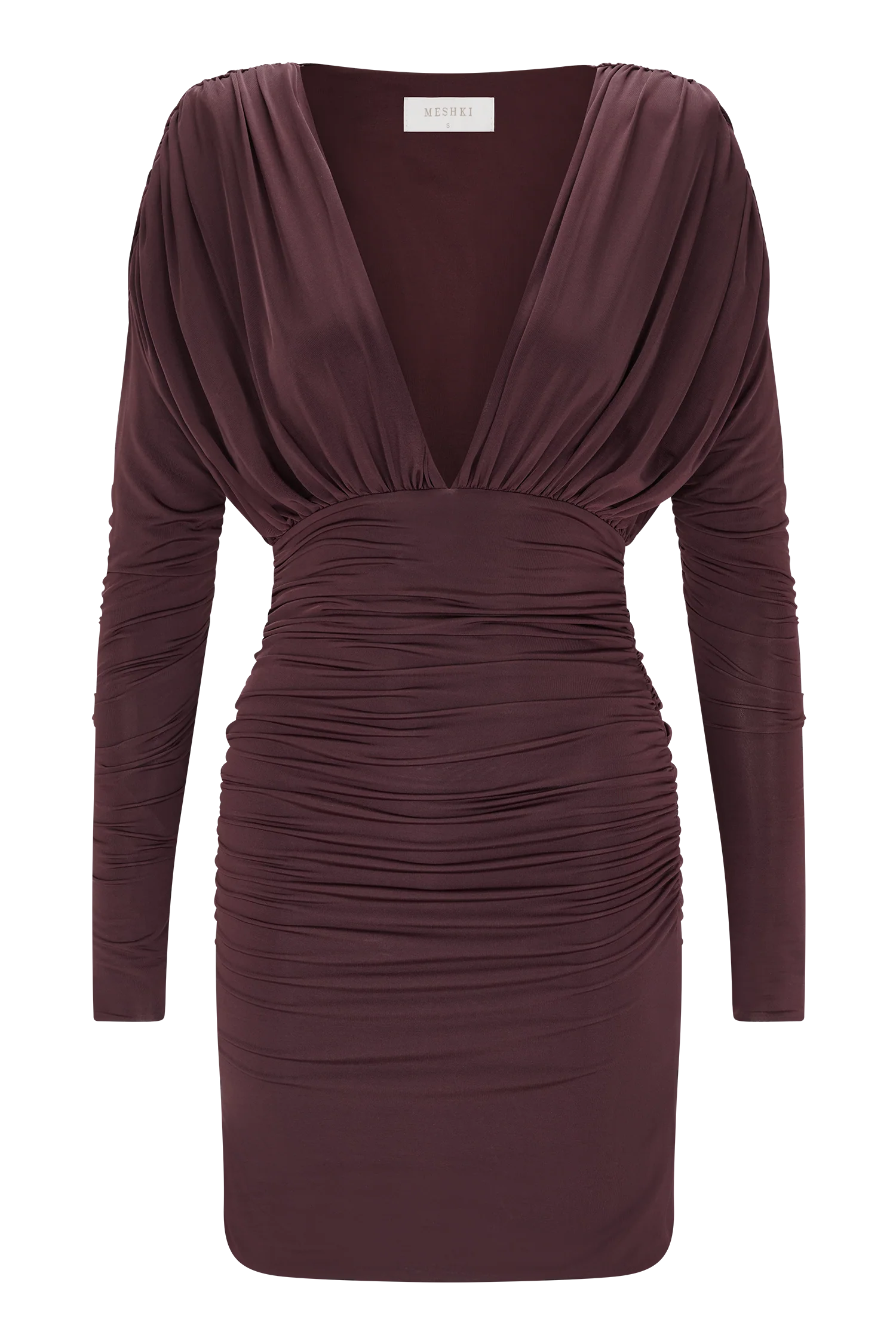 Hayden Long Sleeve Plunge Mini Dress - Burgundy