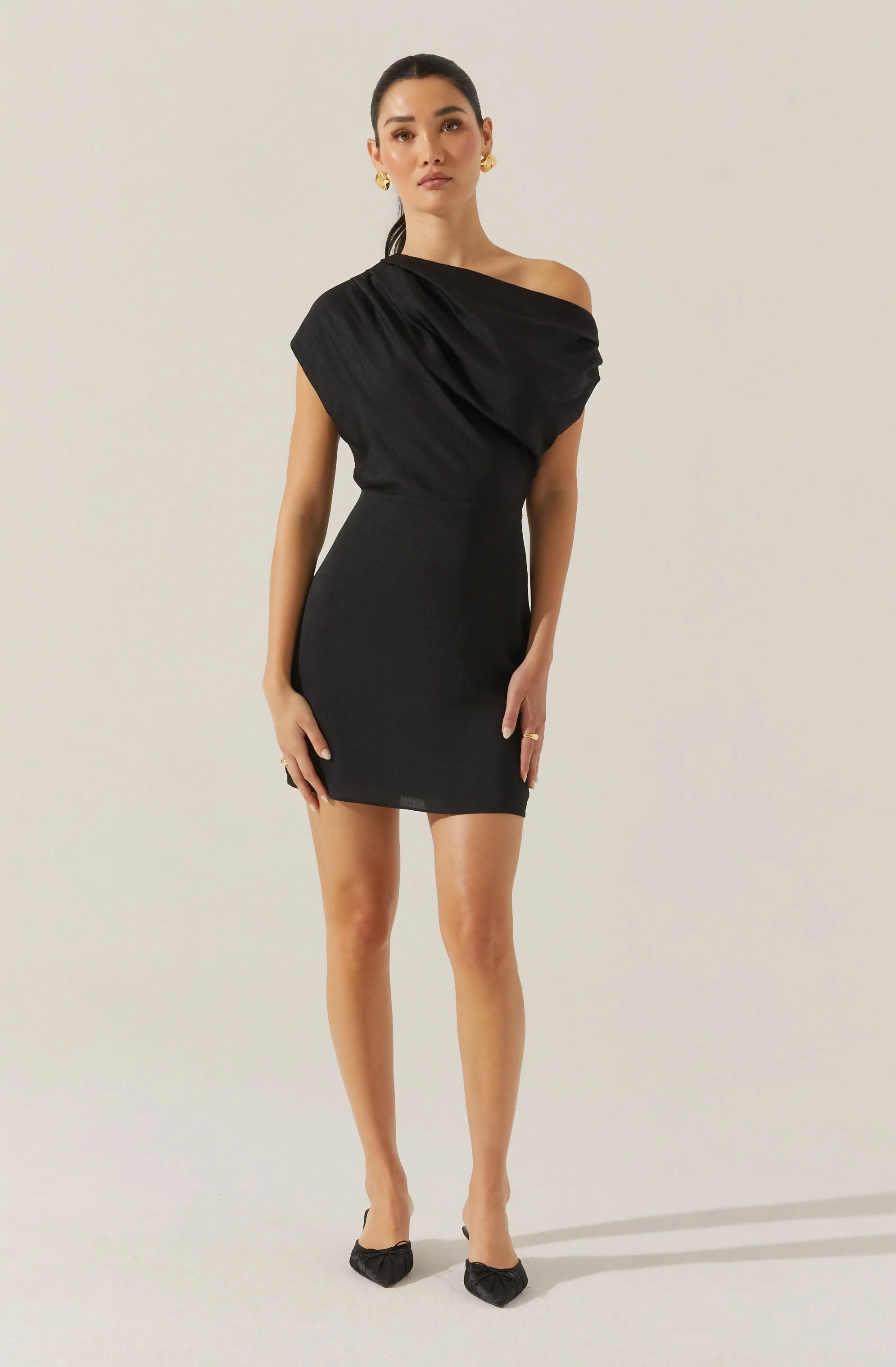 Draped Off Shoulder Mini Dress