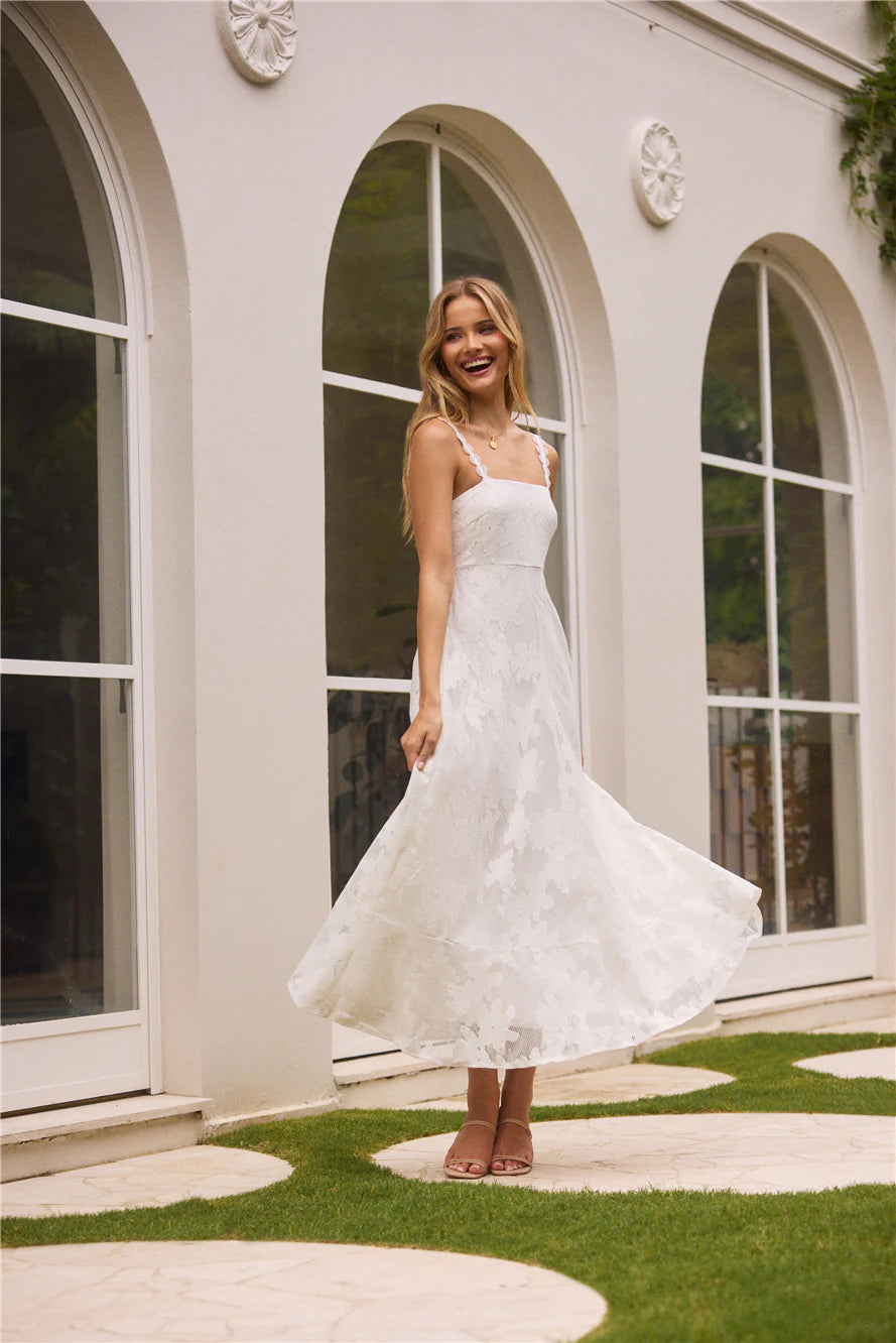 Garden Romance Midi Dress White