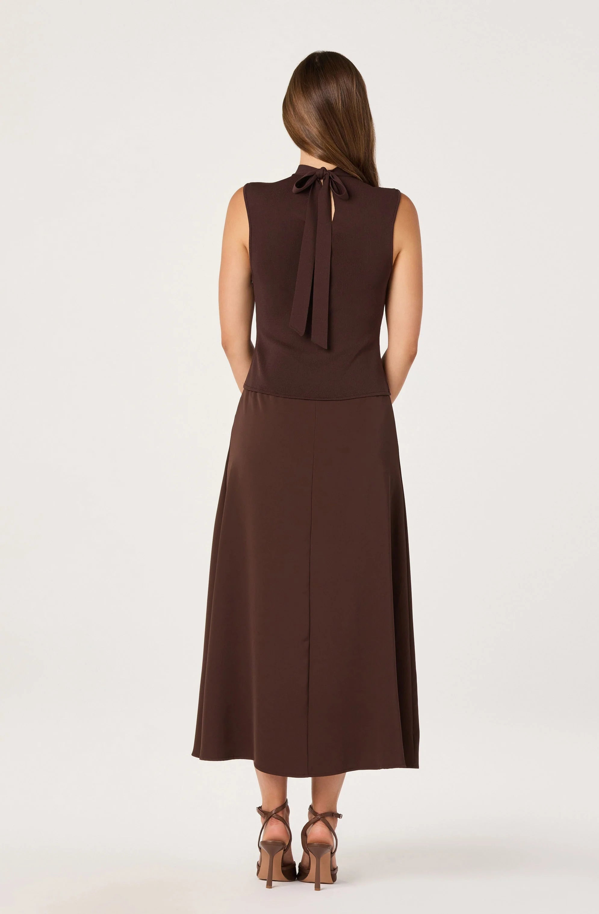 High Neck Tie-Back Midi Dress