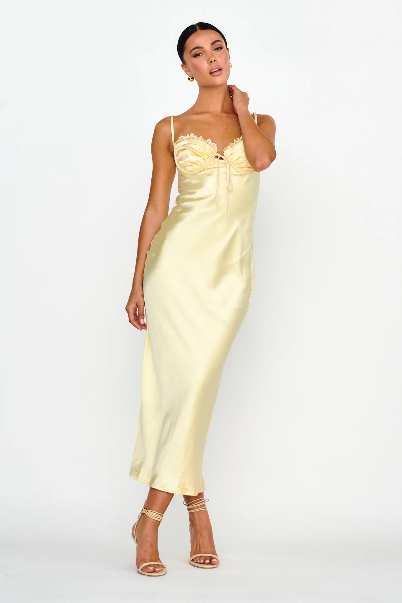 Fortune Lace Trim Bust Tie Midi Dress Butter