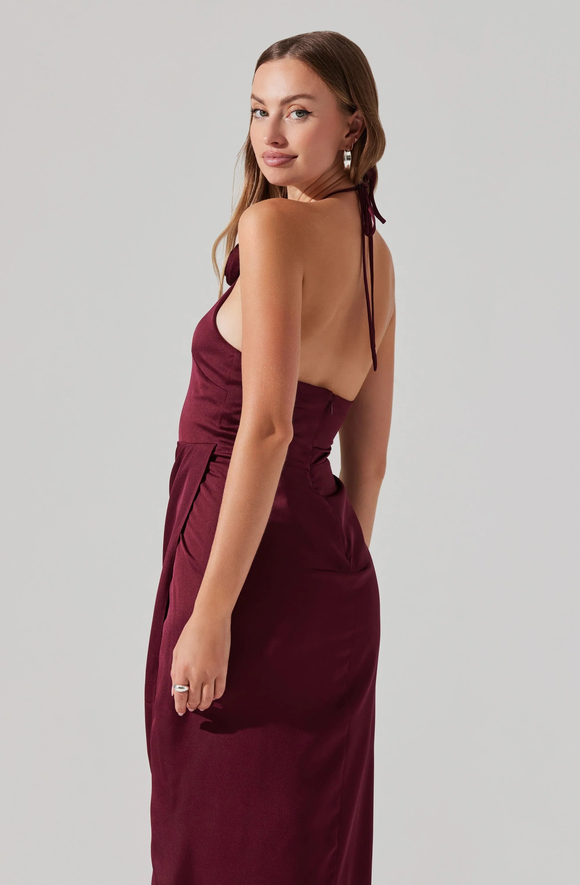 Flower Corsage Halter Midi Dress