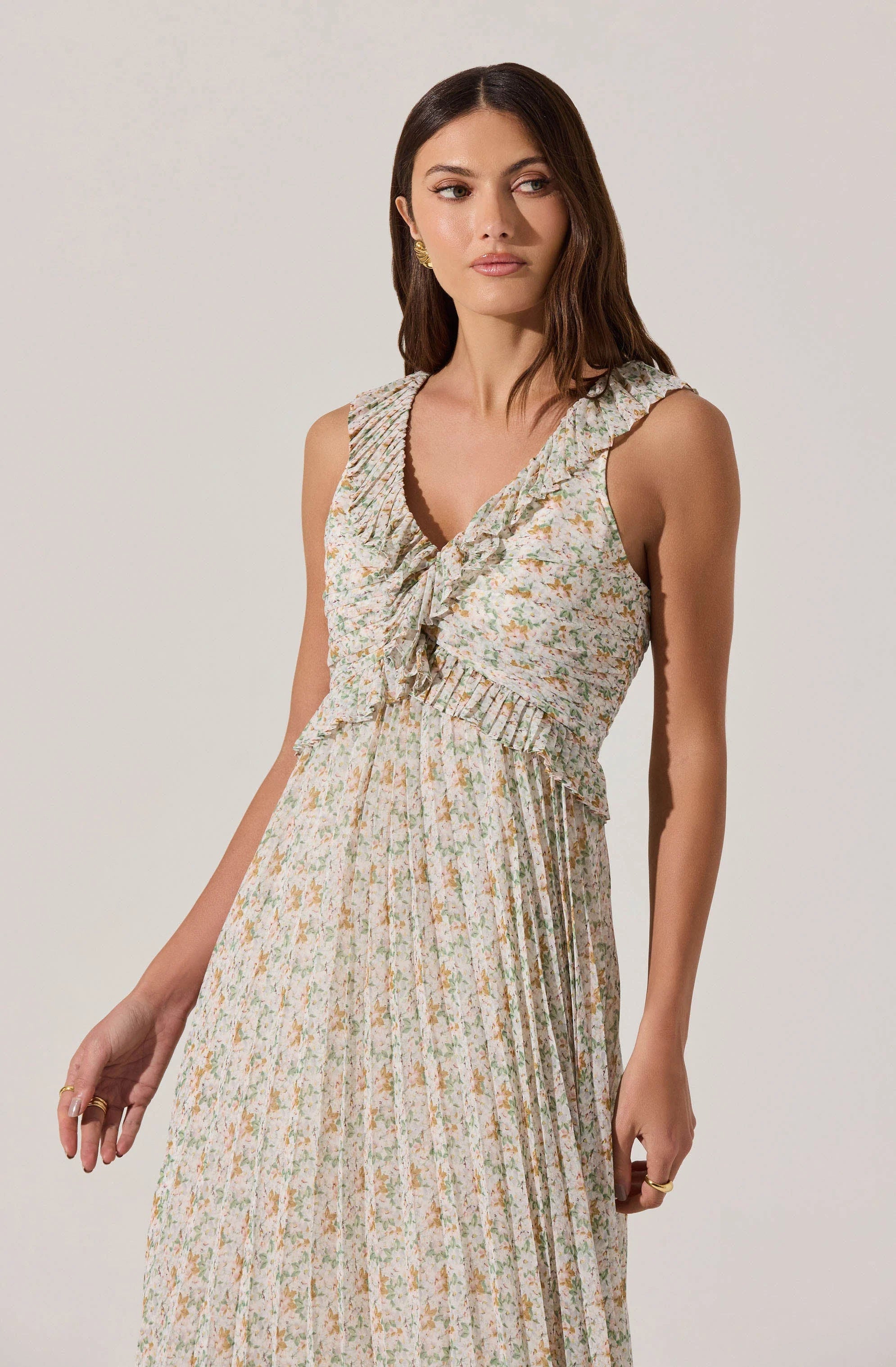 Floral Ruffle Pleated Midi Dress