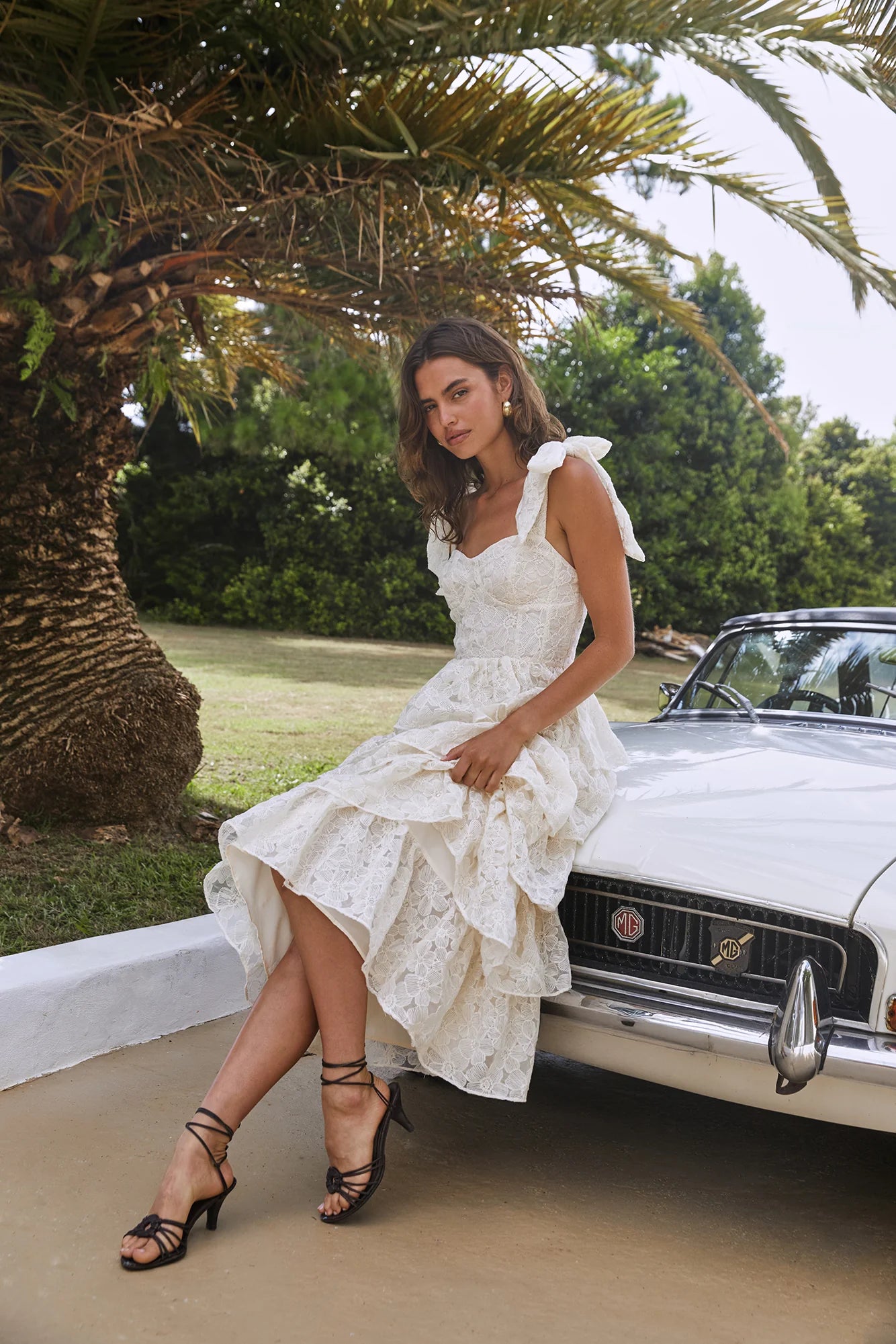 Mediterranean Muse Tiered Midi Dress Ivory
