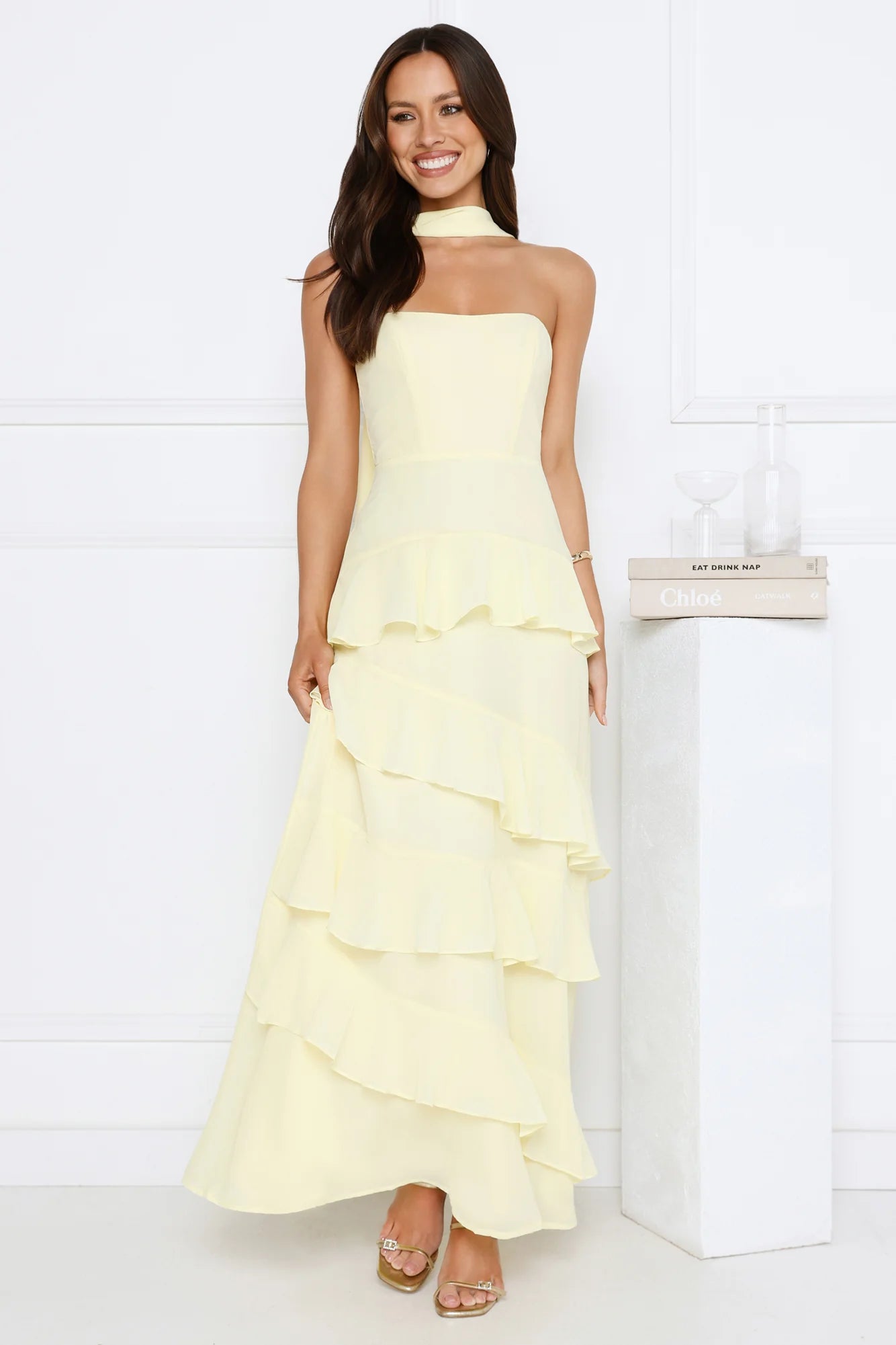 Sunset Reverie Strapless Maxi Dress Yellow