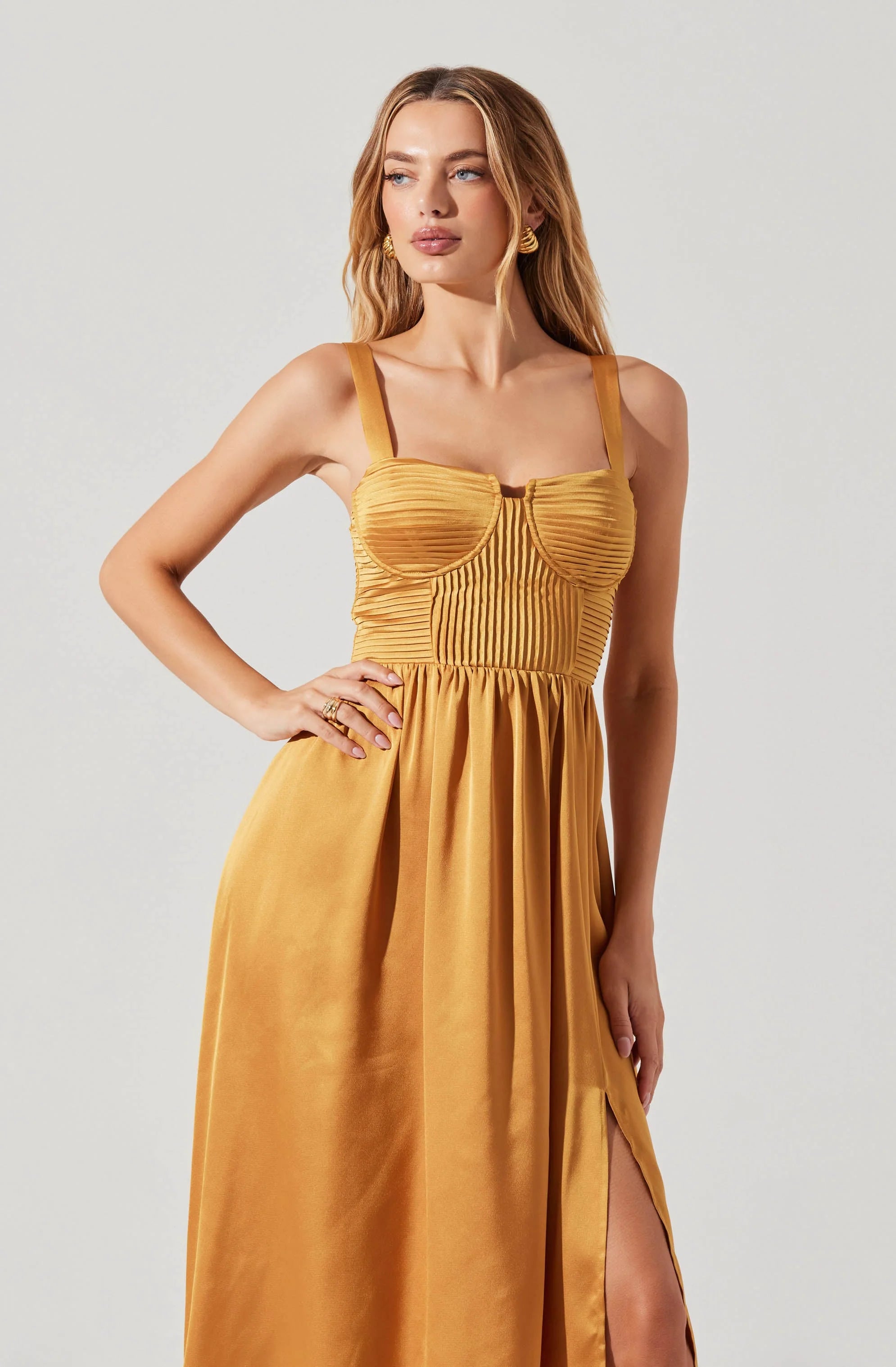 Pleated Bustier Midi Dress
