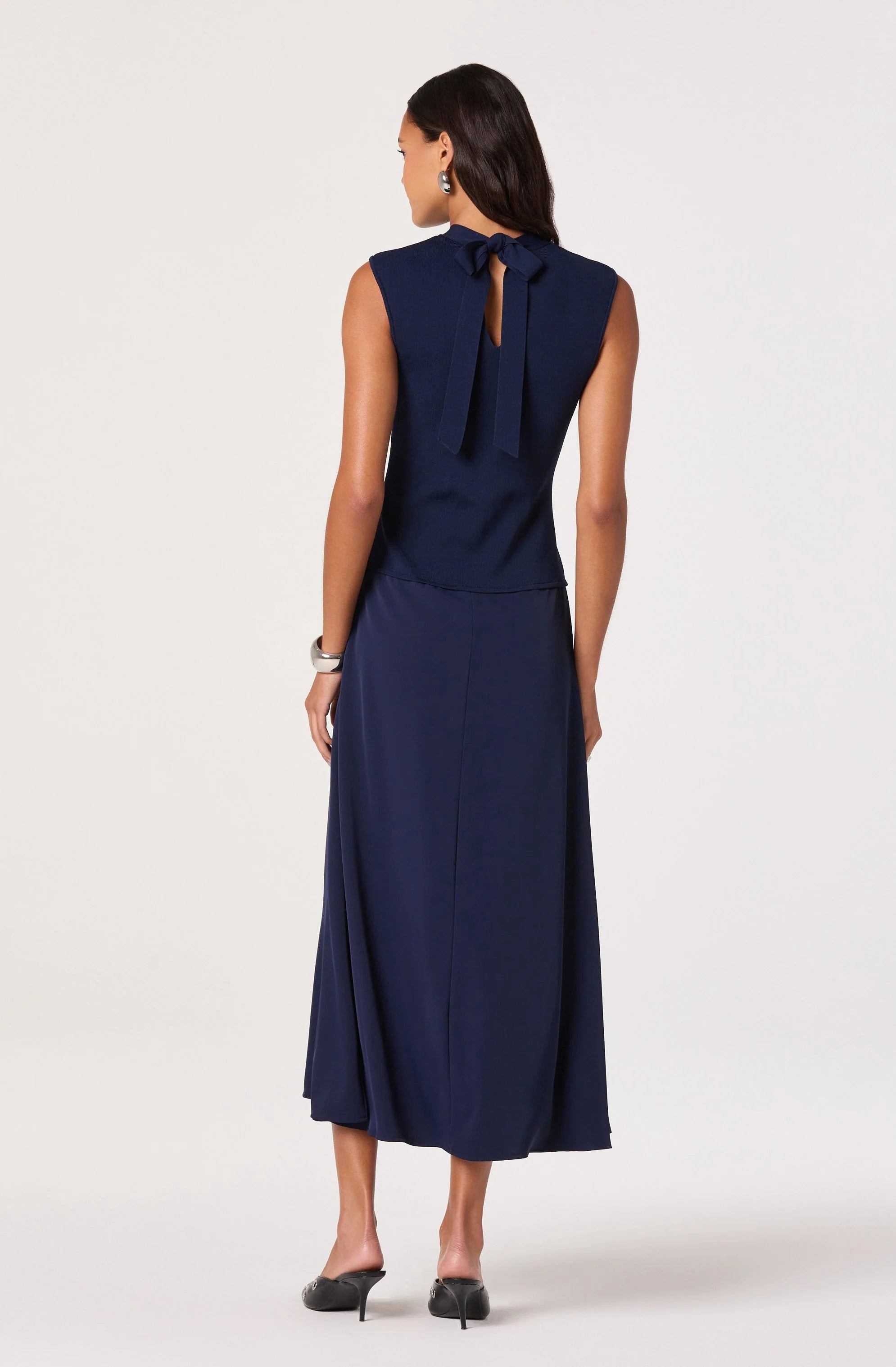 High Neck Tie-Back Midi Dress