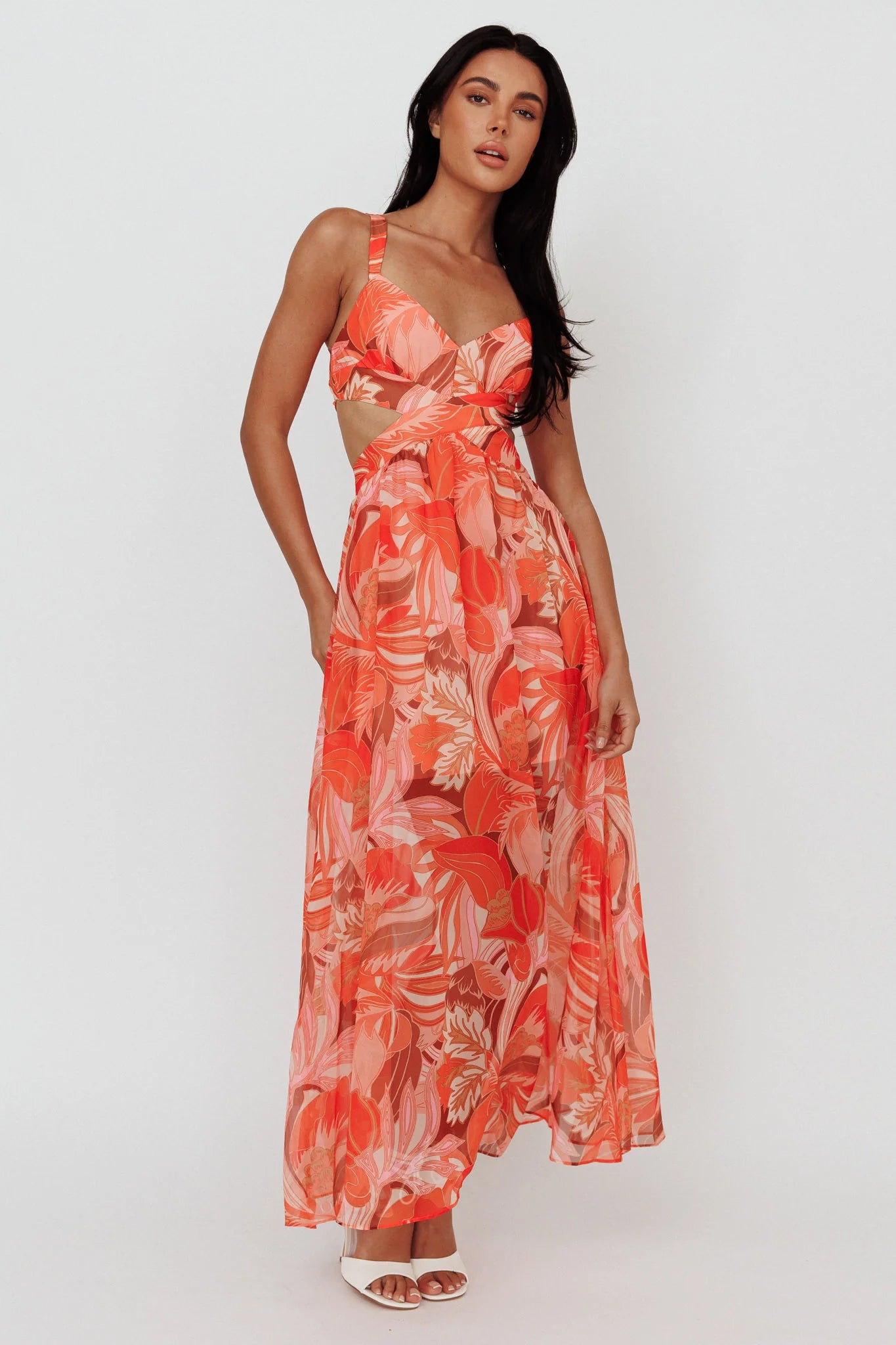 Maura Lace-Up Back Maxi Dress Floral Red