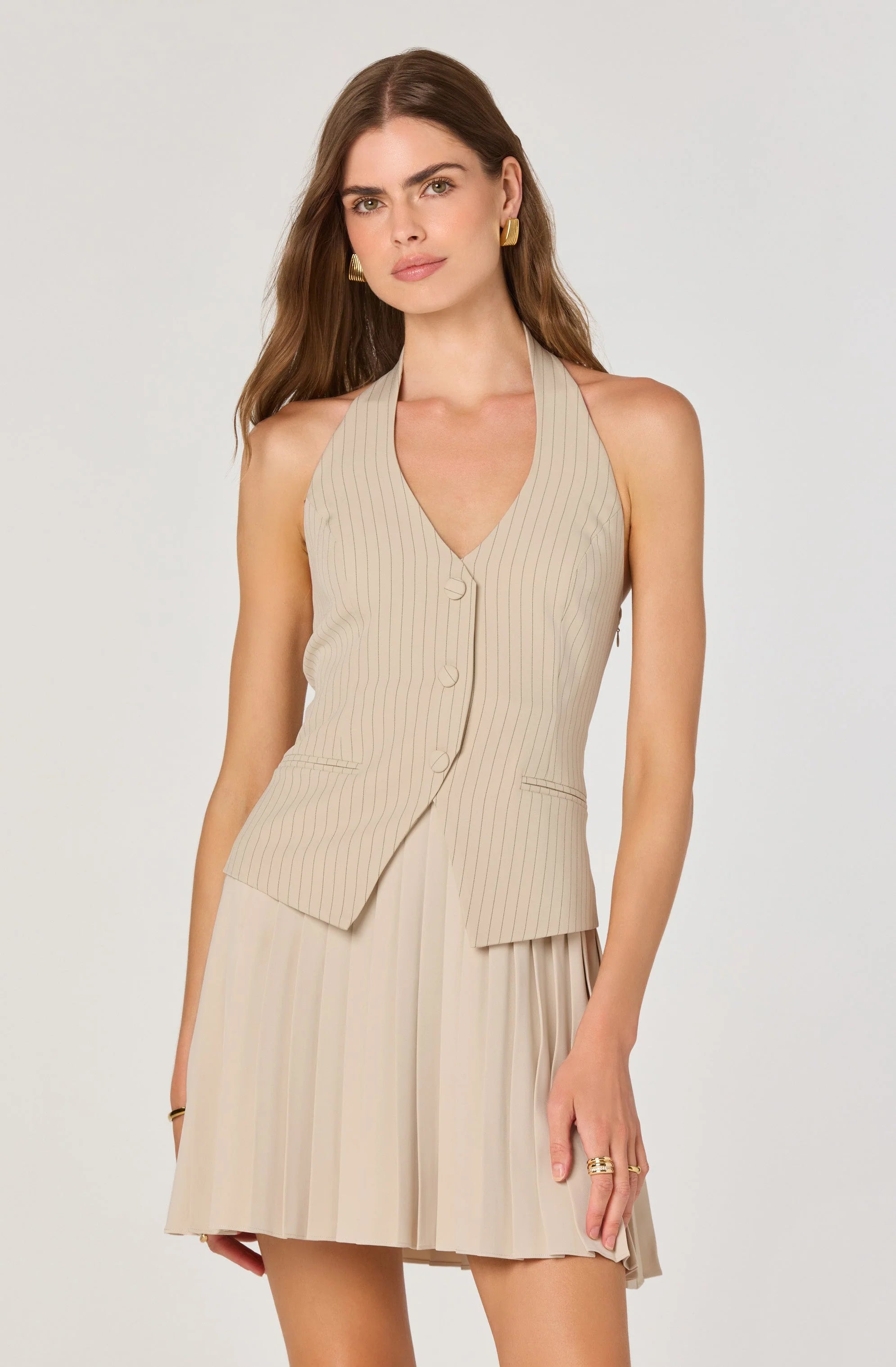 Halter Vest Pleated Mini Dress