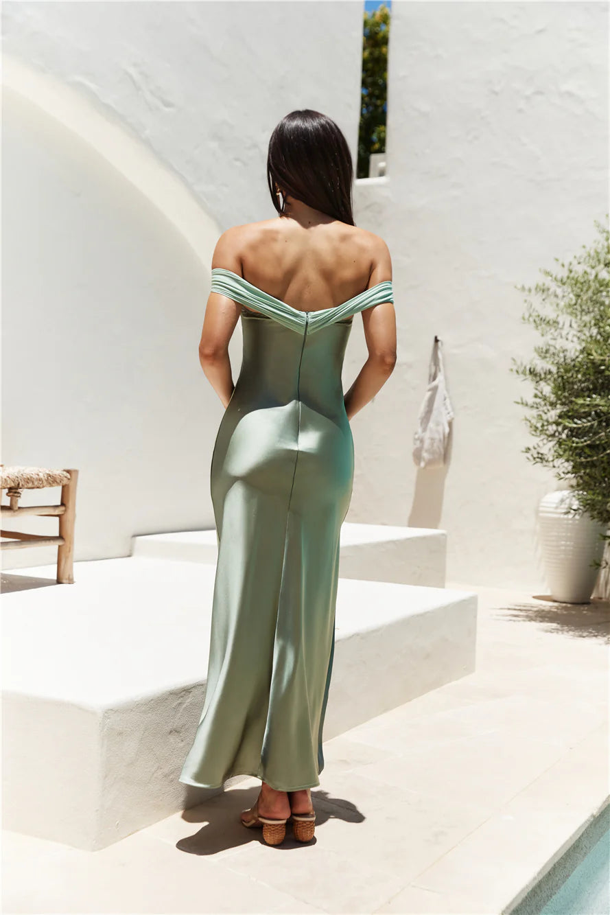 Dreamers Delight Off The Shoulder Maxi Dress Green