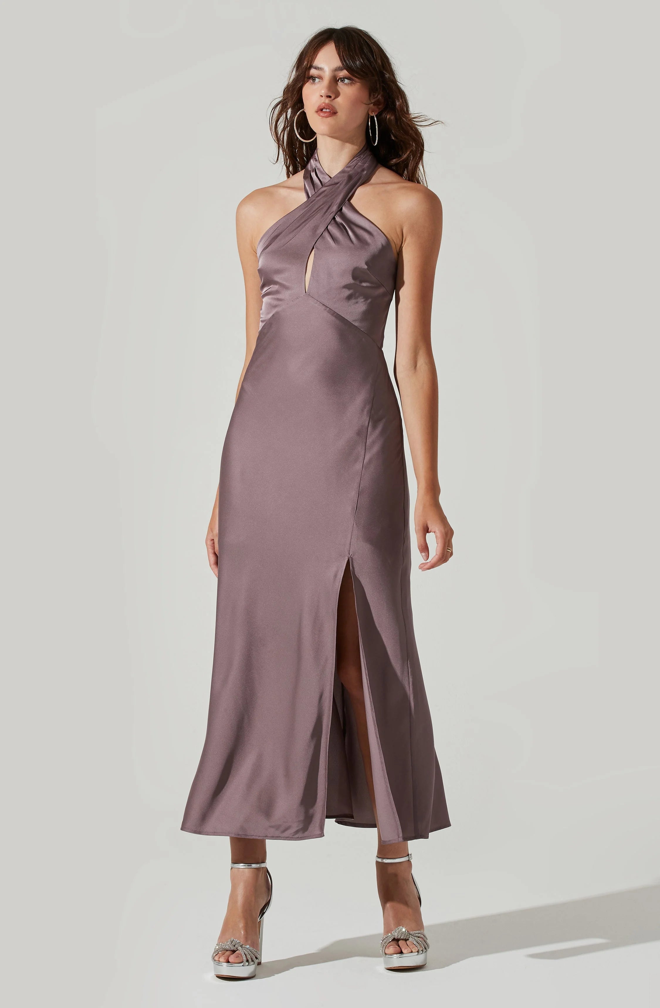 Marissa Satin Halter Neck Midi Dress