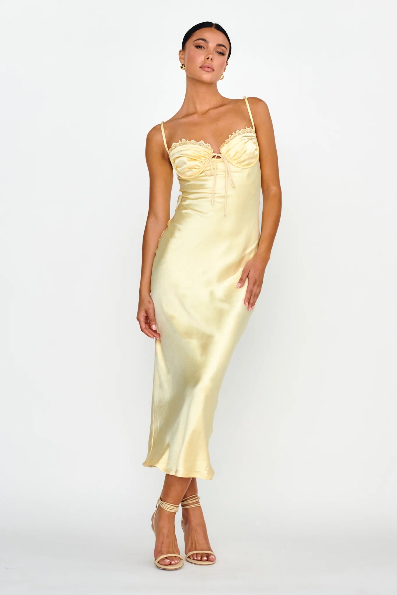 Fortune Lace Trim Bust Tie Midi Dress Butter