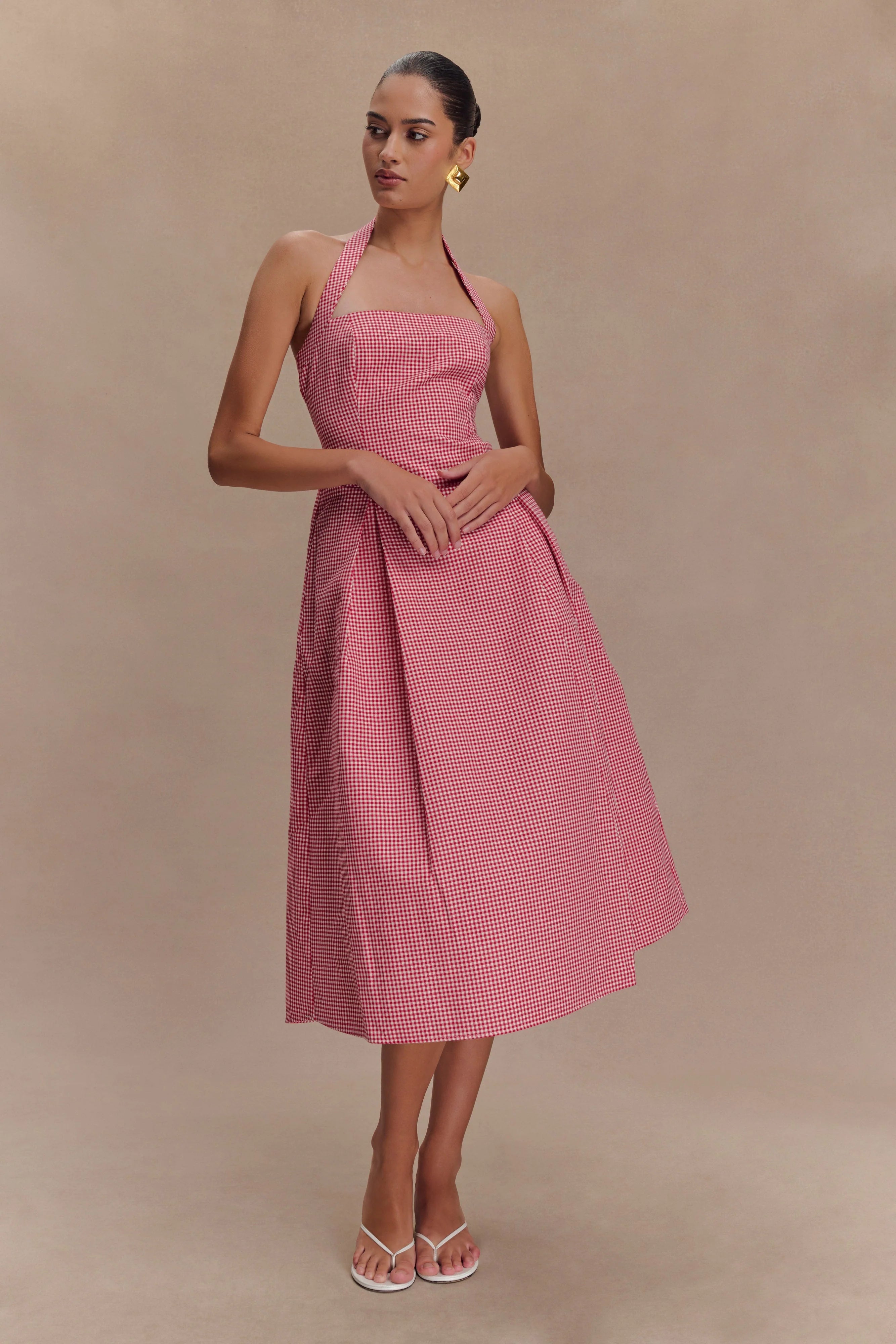 Juana Halter Midi Dress - Red Gingham